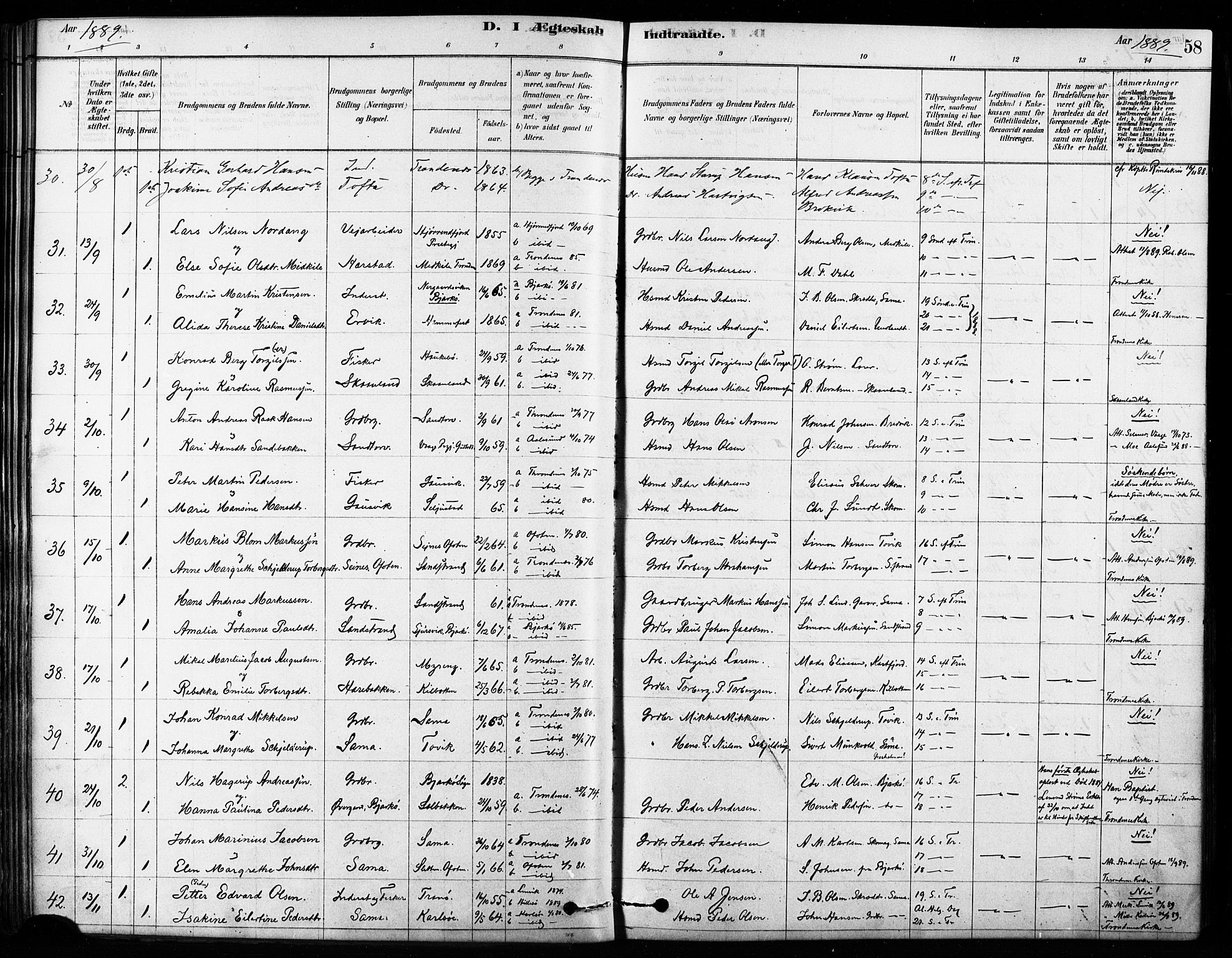 Trondenes sokneprestkontor, SATØ/S-1319/H/Ha/L0015kirke: Parish register (official) no. 15, 1878-1889, p. 58
