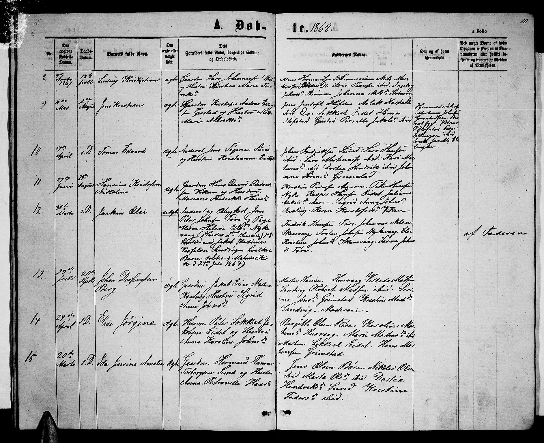 Ministerialprotokoller, klokkerbøker og fødselsregistre - Nordland, SAT/A-1459/892/L1324: Parish register (copy) no. 892C01, 1865-1879, p. 10