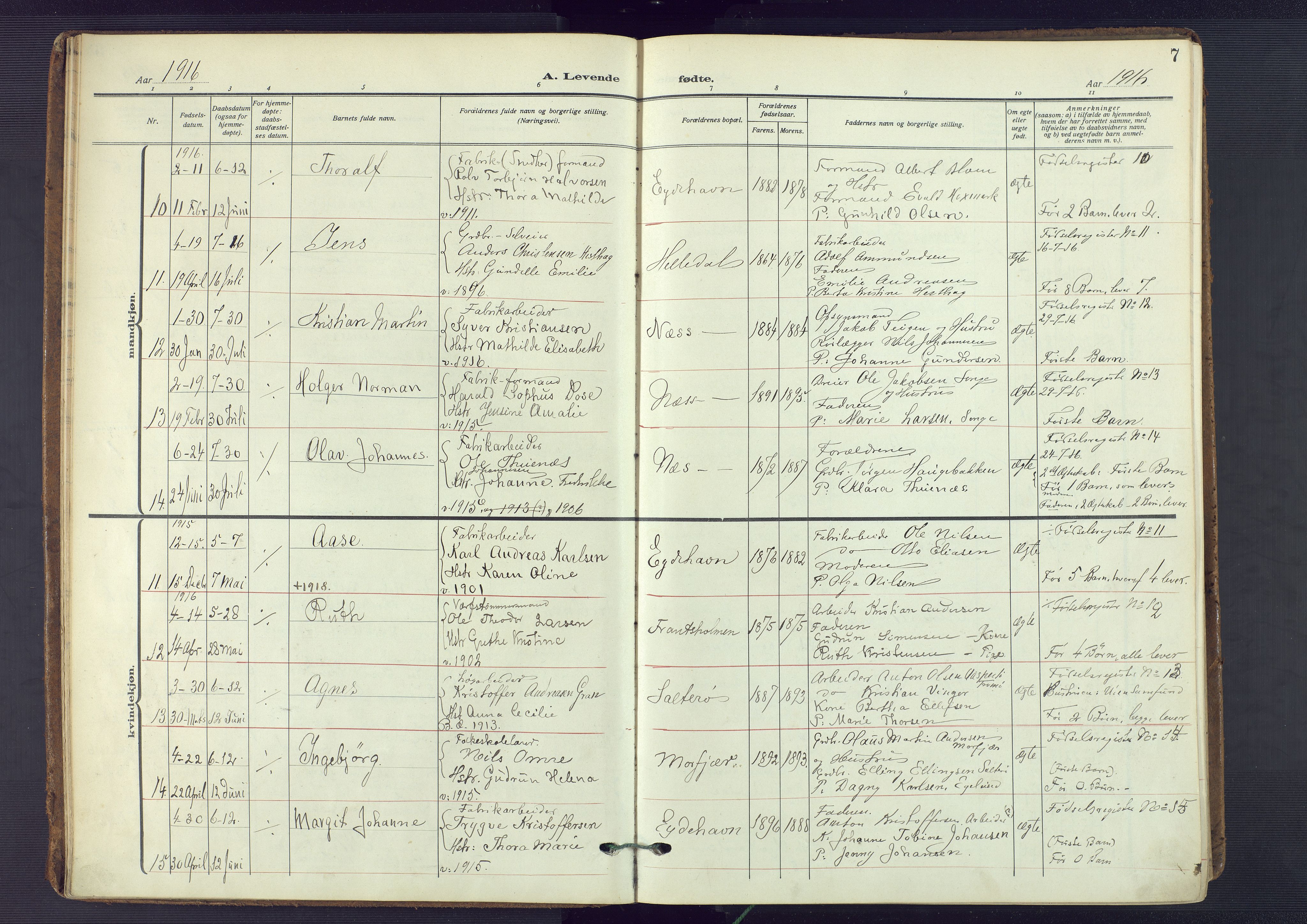 Austre Moland sokneprestkontor, AV/SAK-1111-0001/F/Fa/Fab/L0003: Parish register (official) no. A 3, 1914-1927, p. 7