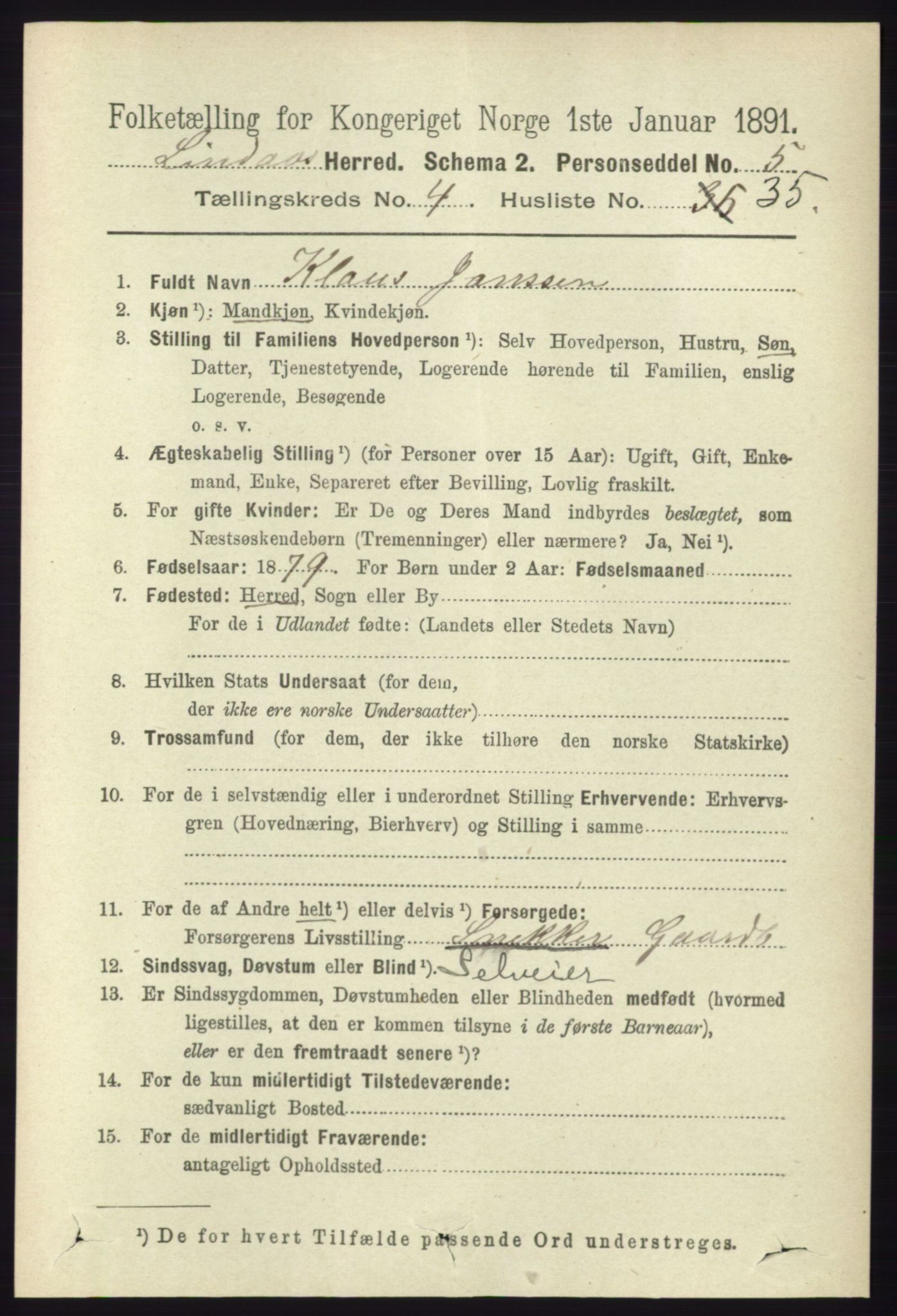 RA, 1891 census for 1263 Lindås, 1891, p. 1387