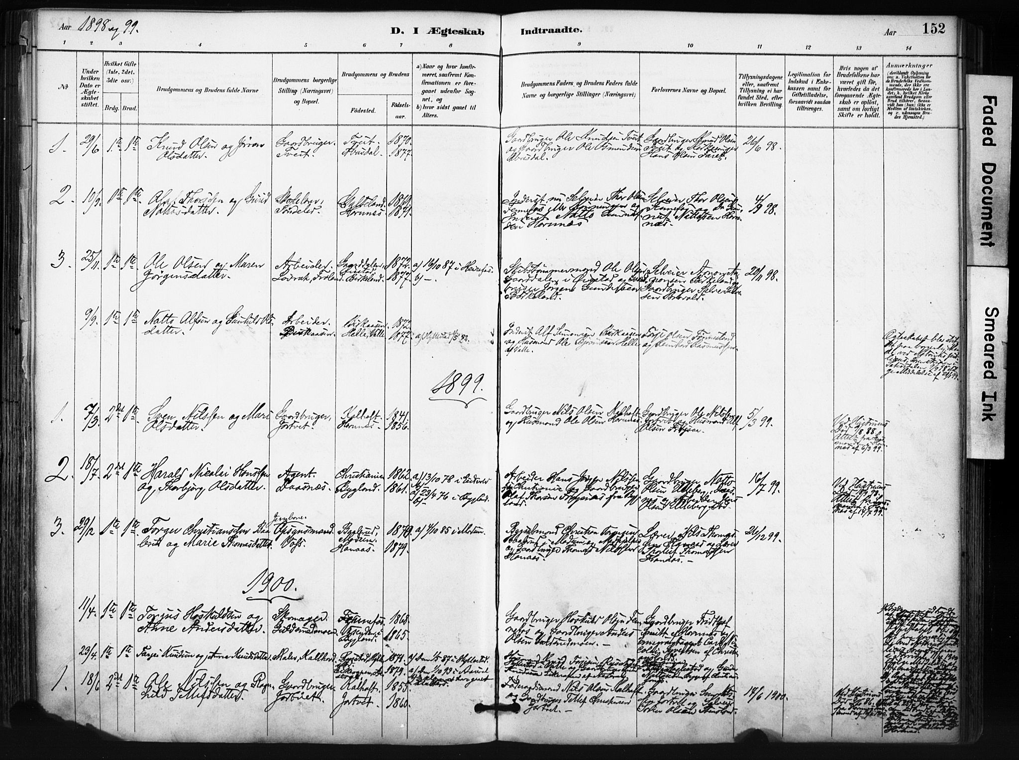 Evje sokneprestkontor, SAK/1111-0008/F/Fa/Fab/L0003: Parish register (official) no. A 3, 1884-1909, p. 152