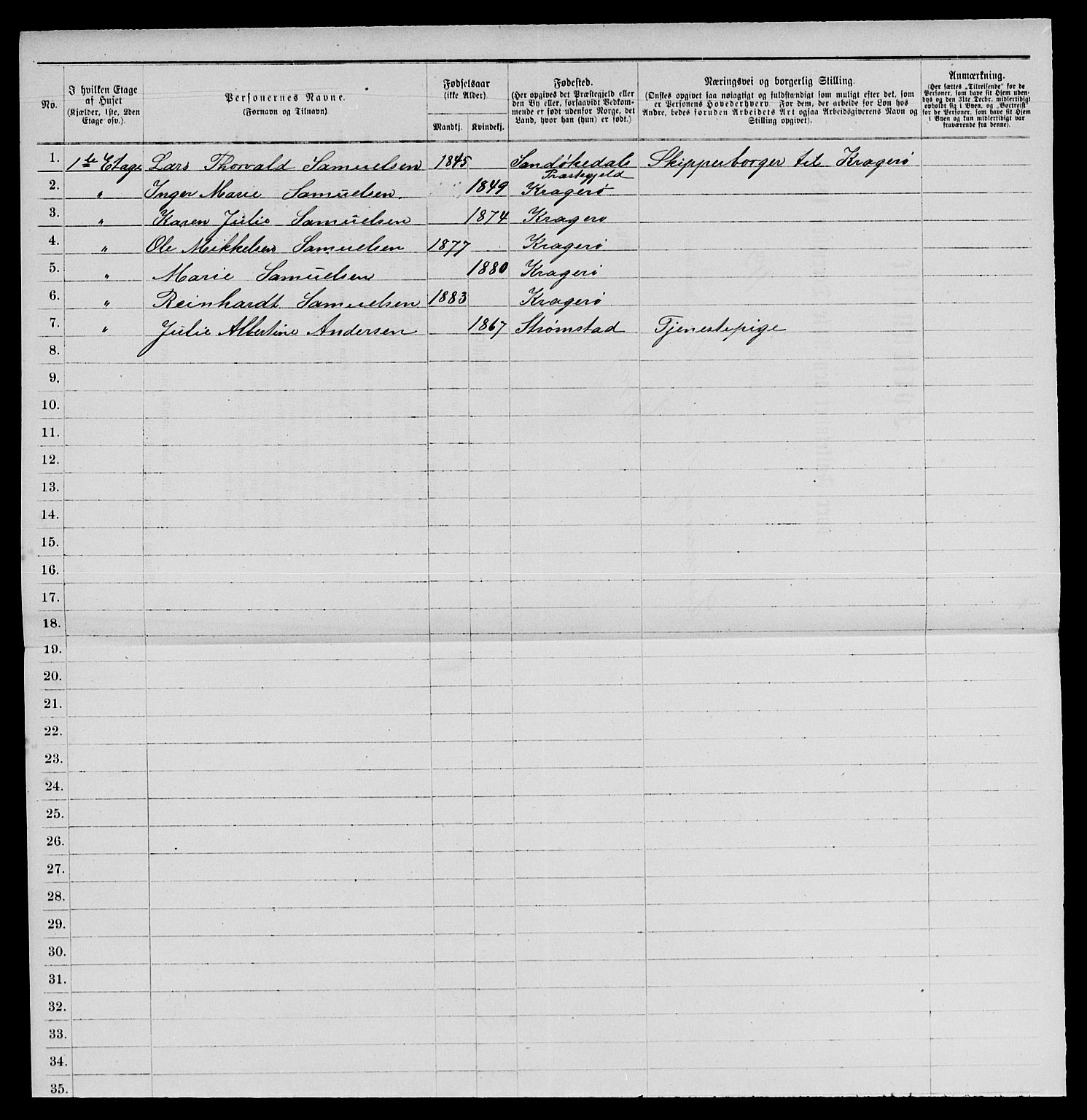 SAKO, 1885 census for 0801 Kragerø, 1885, p. 876