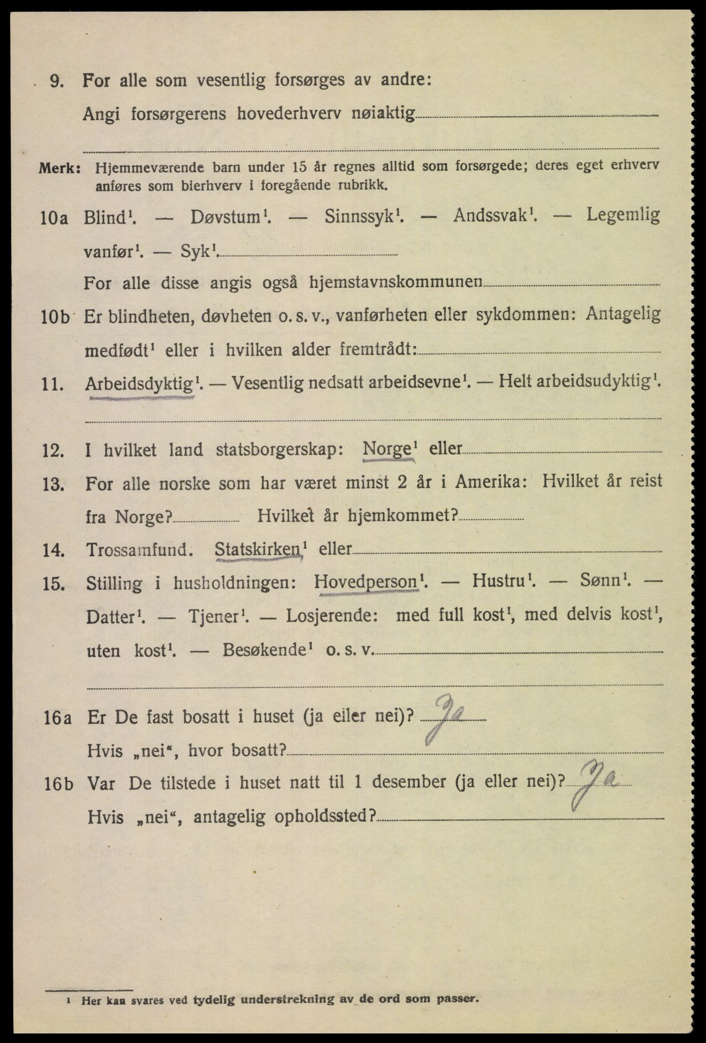 SAK, 1920 census for Fjotland, 1920, p. 1589