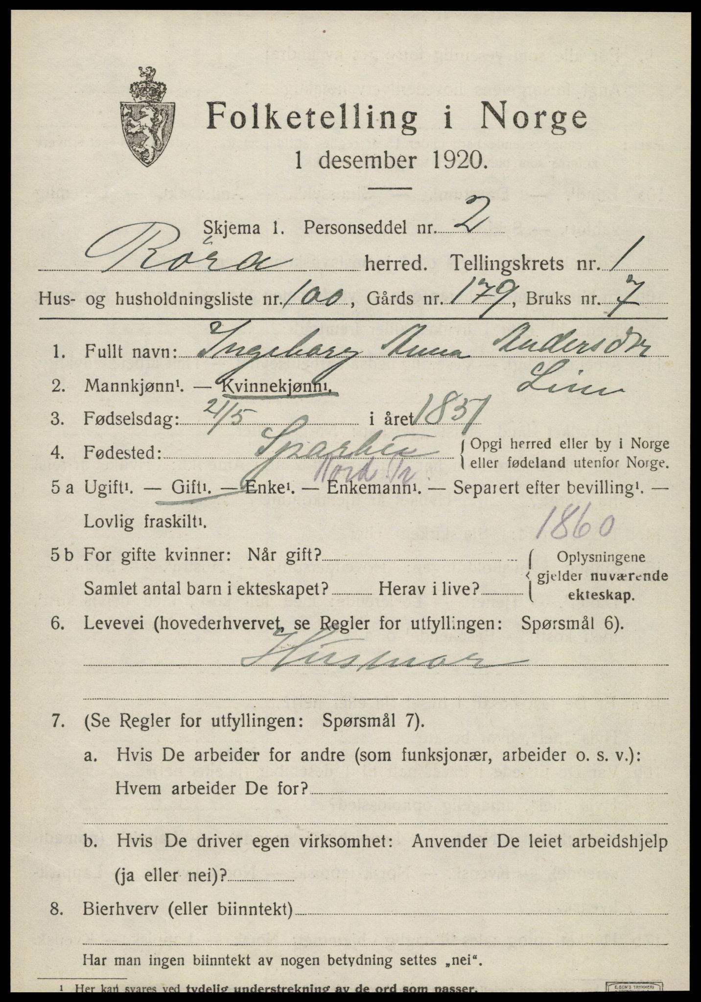 SAT, 1920 census for Røra, 1920, p. 1487