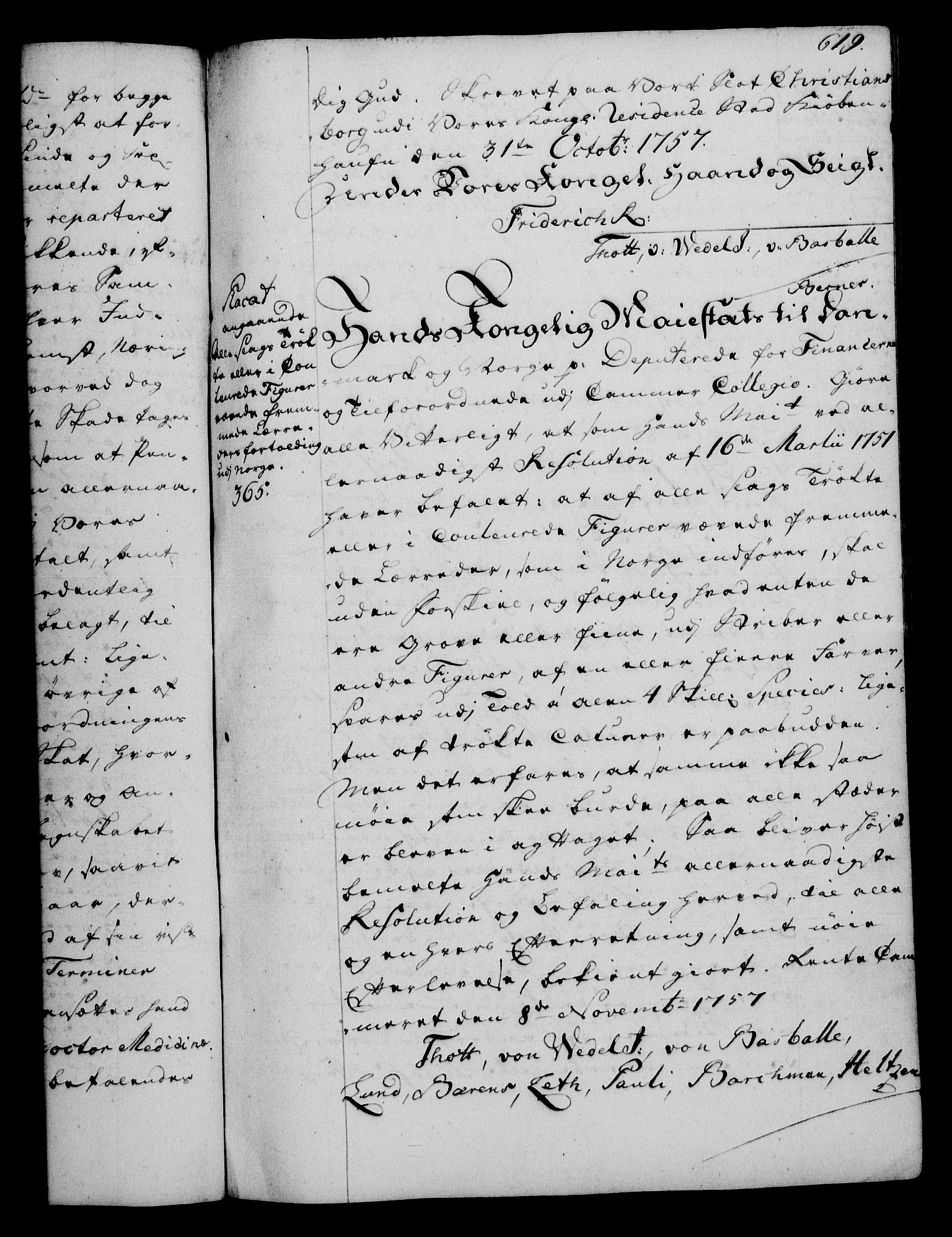 Rentekammeret, Kammerkanselliet, RA/EA-3111/G/Gg/Gga/L0006: Norsk ekspedisjonsprotokoll med register (merket RK 53.6), 1749-1759, p. 619