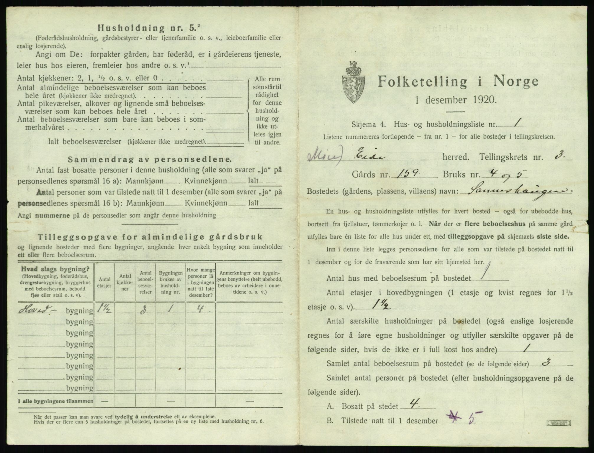 SAT, 1920 census for Eid (MR), 1920, p. 180