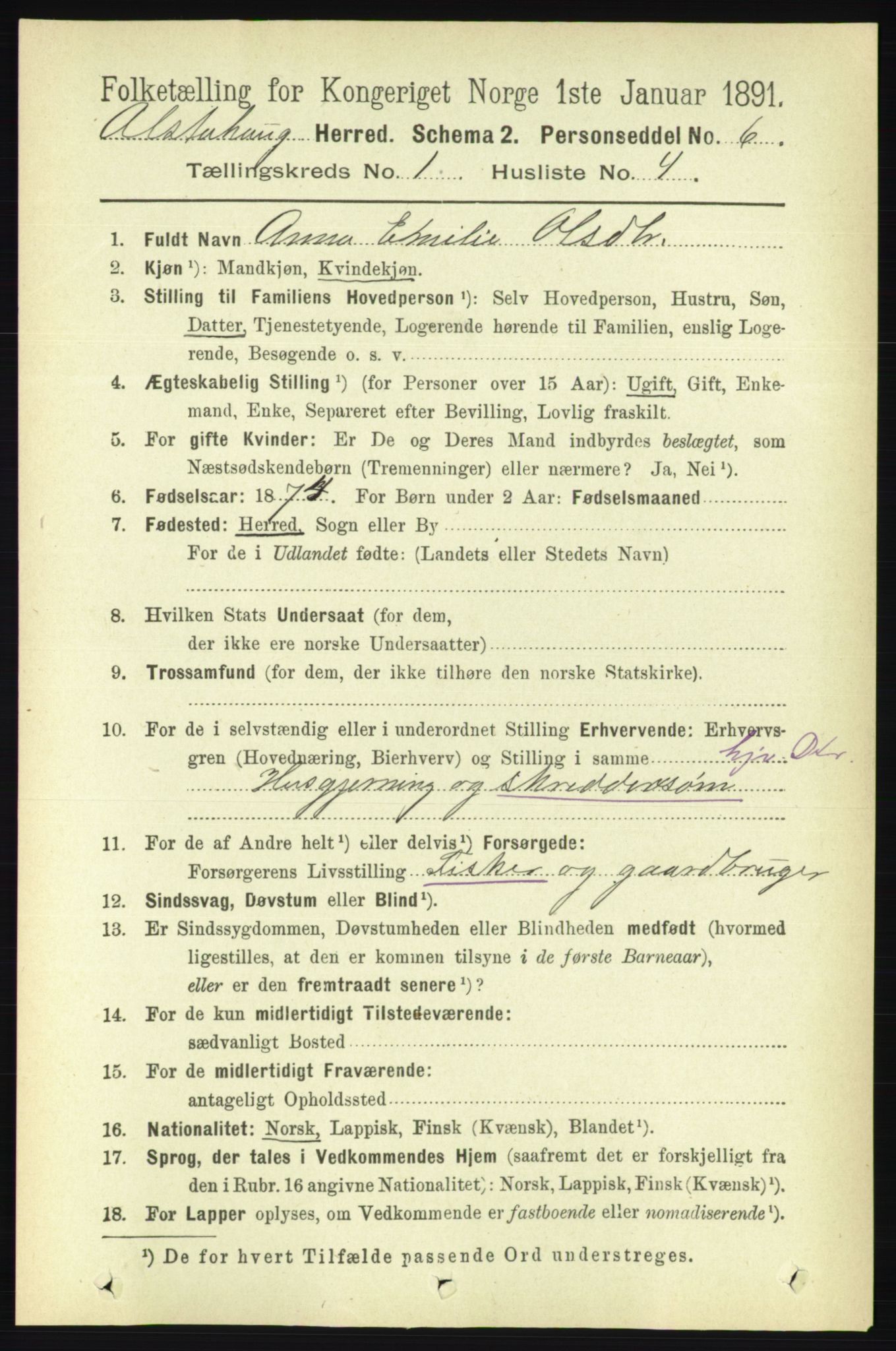 RA, 1891 census for 1820 Alstahaug, 1891, p. 109