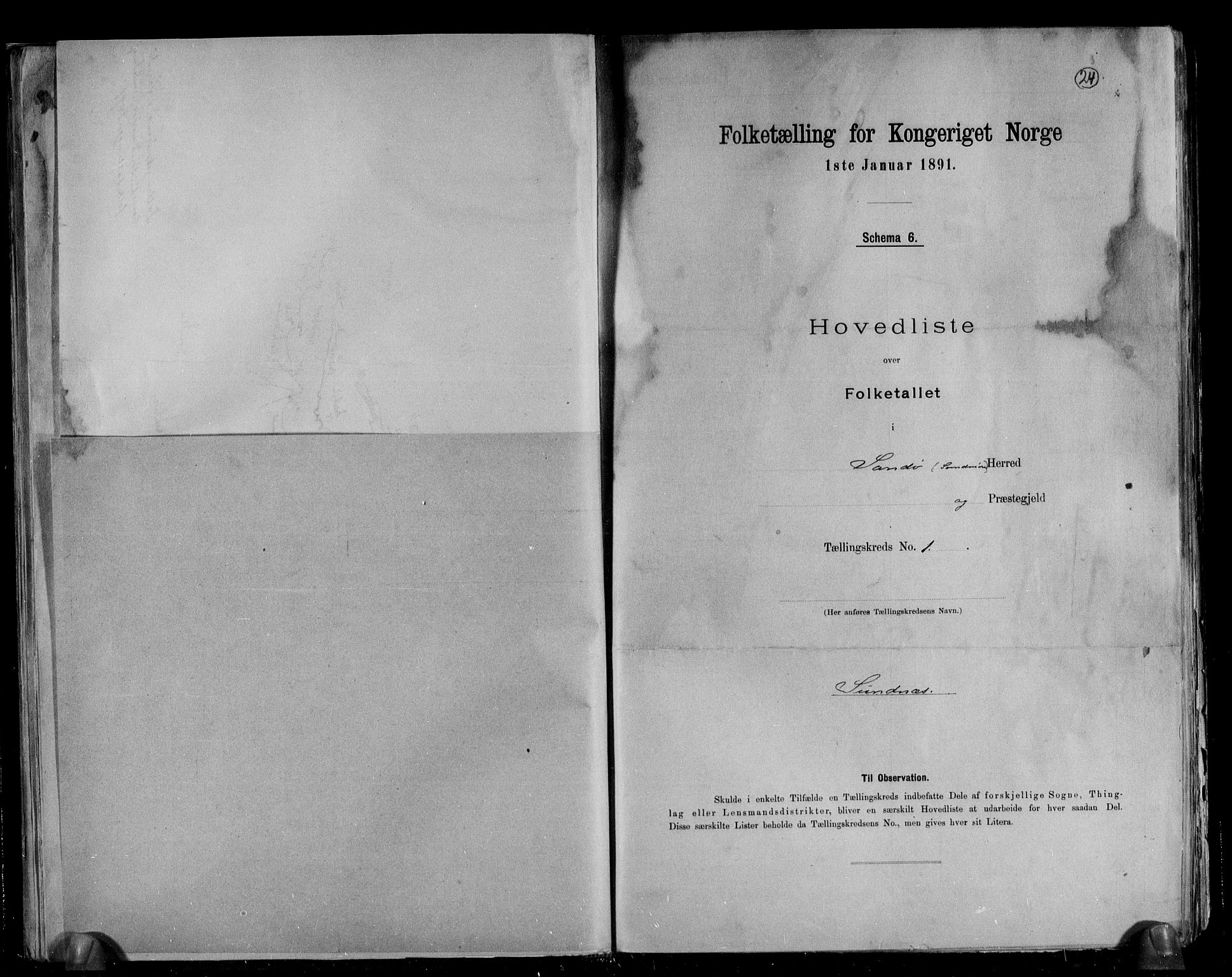 RA, 1891 census for 1514 Sande, 1891, p. 6