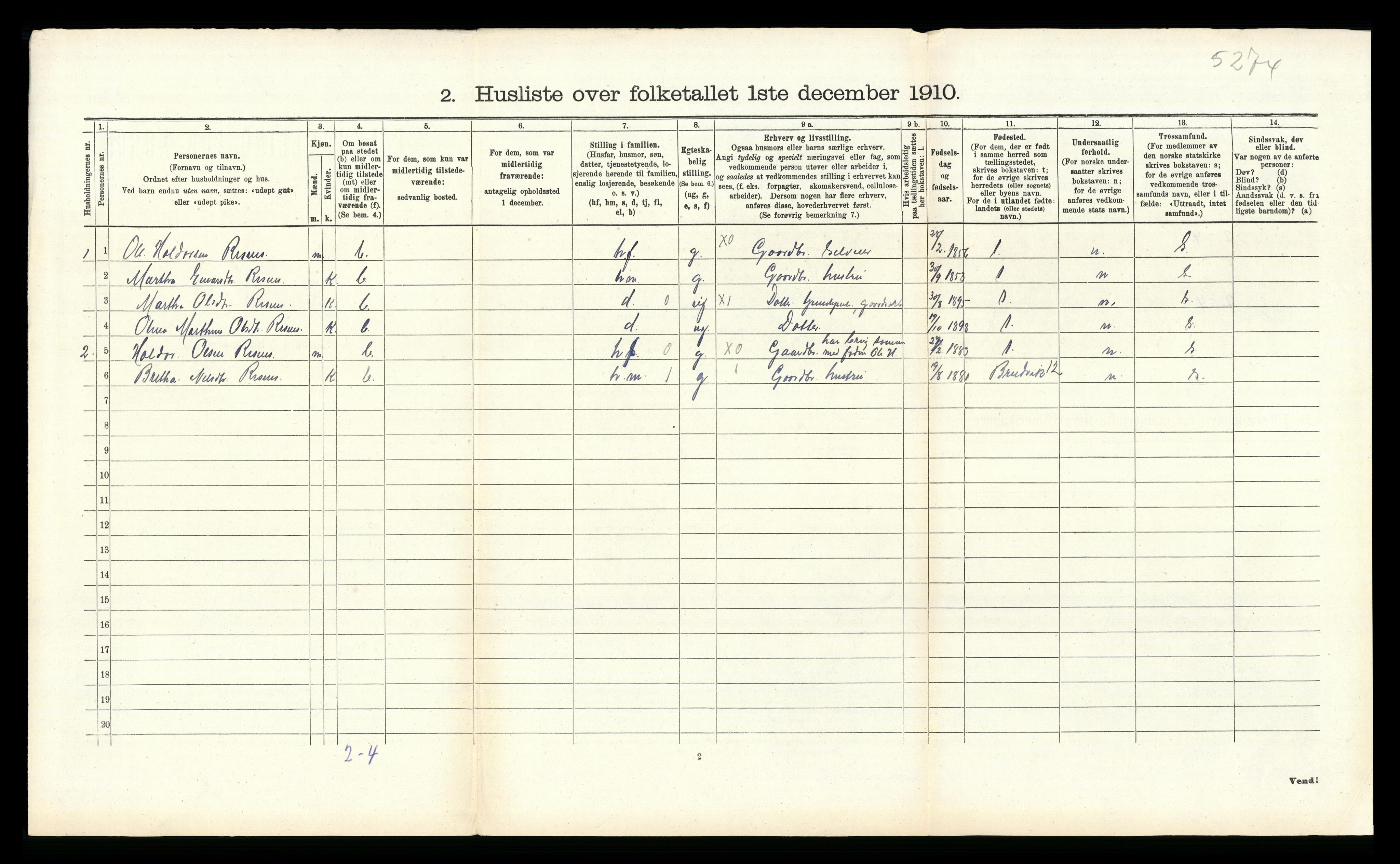 RA, 1910 census for Haus, 1910, p. 771