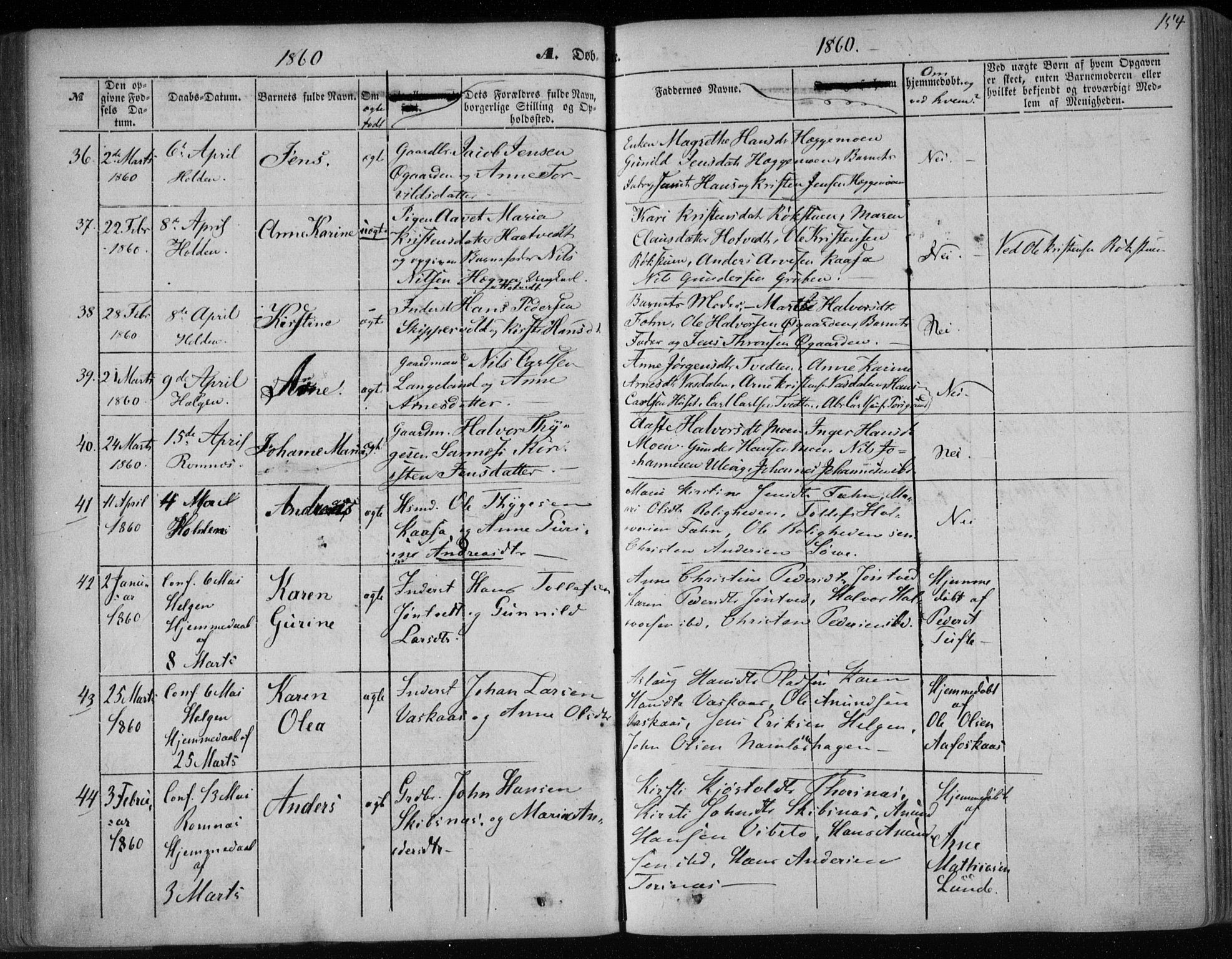 Holla kirkebøker, AV/SAKO-A-272/F/Fa/L0005: Parish register (official) no. 5, 1849-1860, p. 154