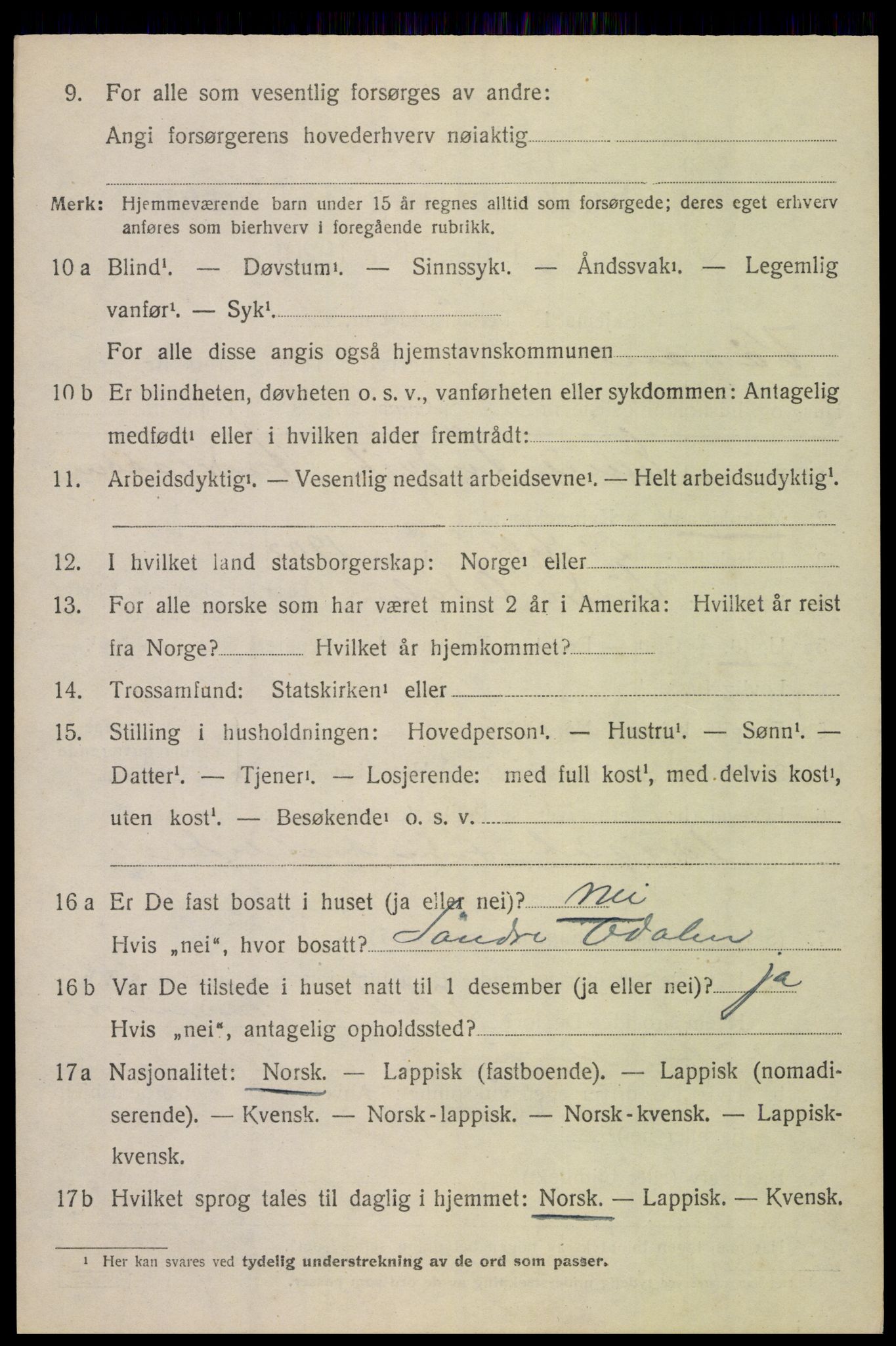 SAT, 1920 census for Vågan, 1920, p. 5380