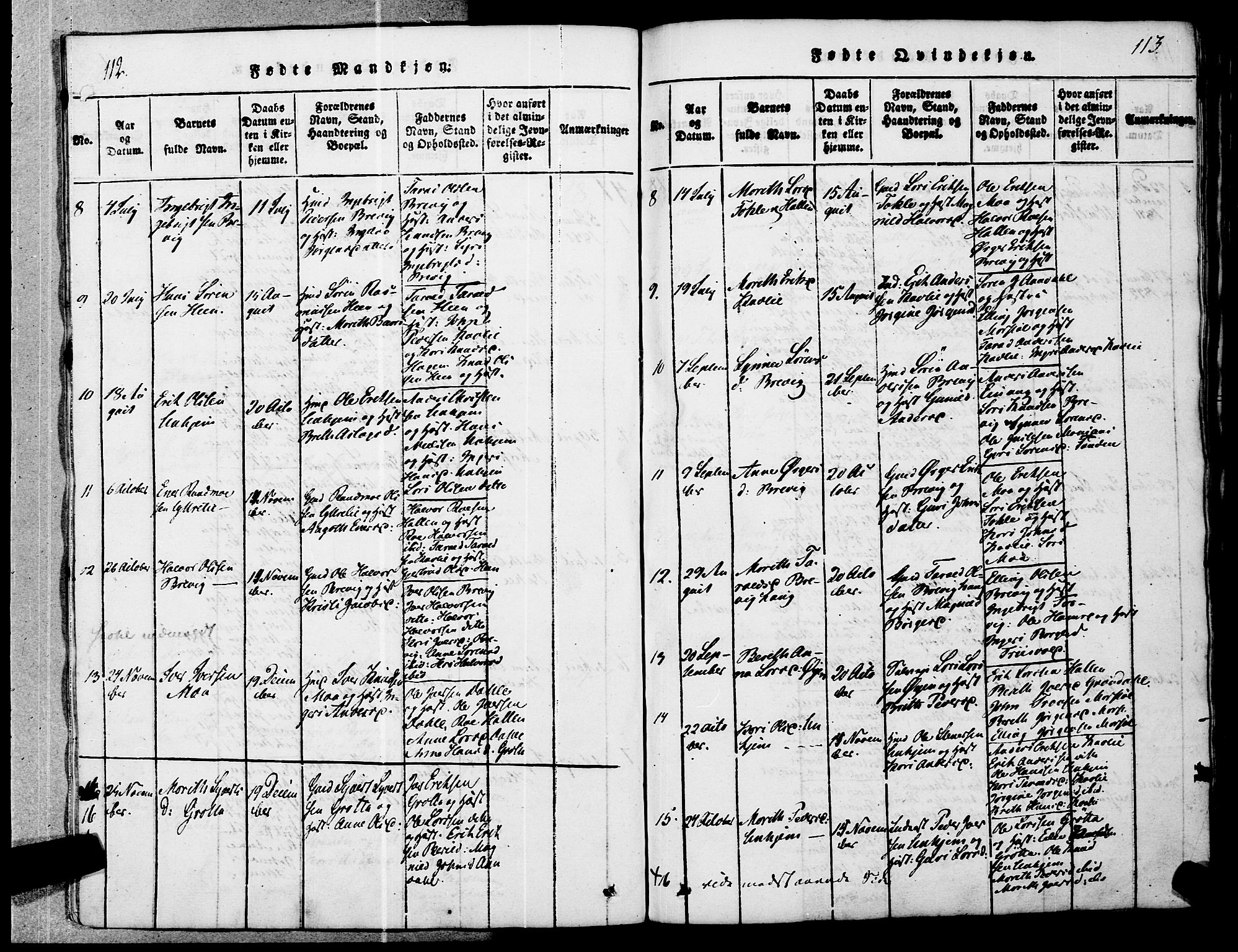 Ministerialprotokoller, klokkerbøker og fødselsregistre - Møre og Romsdal, AV/SAT-A-1454/545/L0585: Parish register (official) no. 545A01, 1818-1853, p. 112-113