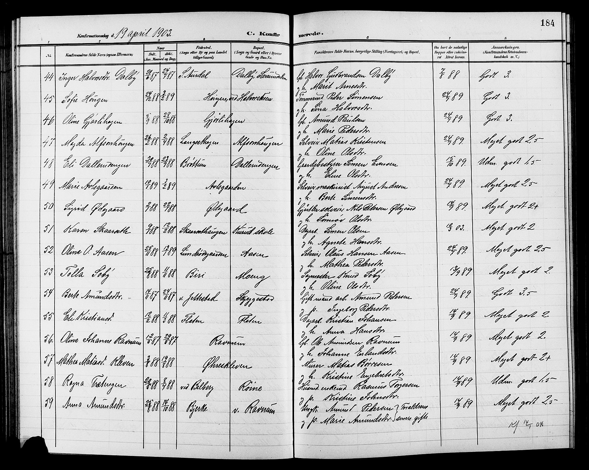 Lillehammer prestekontor, SAH/PREST-088/H/Ha/Hab/L0001: Parish register (copy) no. 1, 1901-1913, p. 184