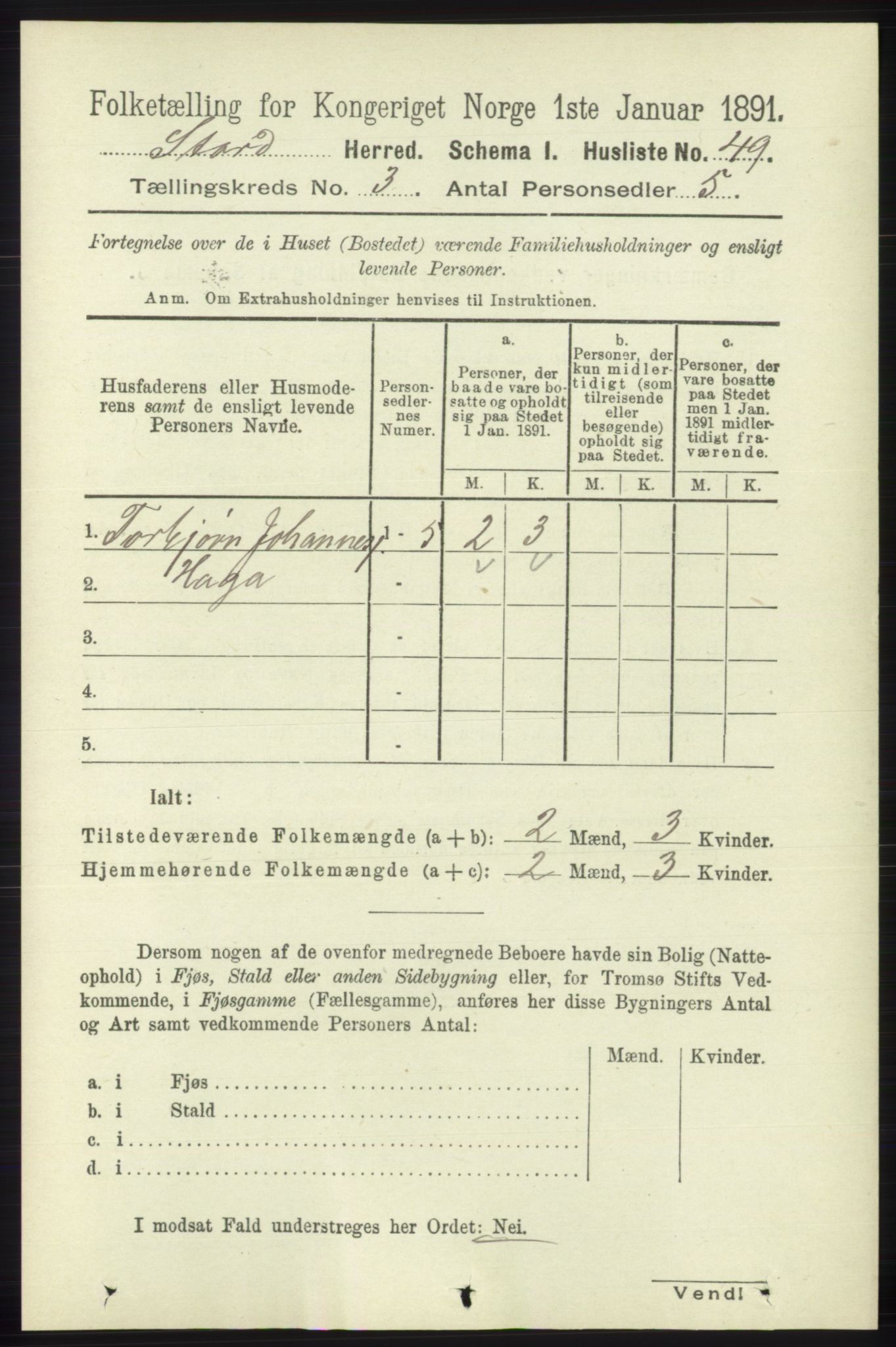 RA, 1891 census for 1221 Stord, 1891, p. 515