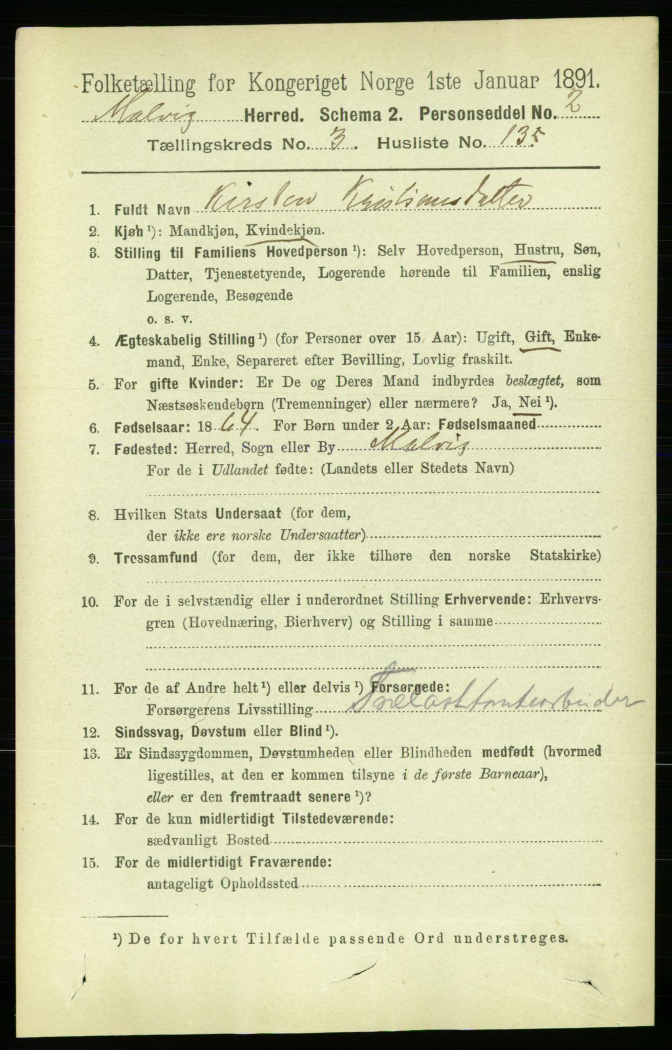 RA, 1891 census for 1663 Malvik, 1891, p. 2638