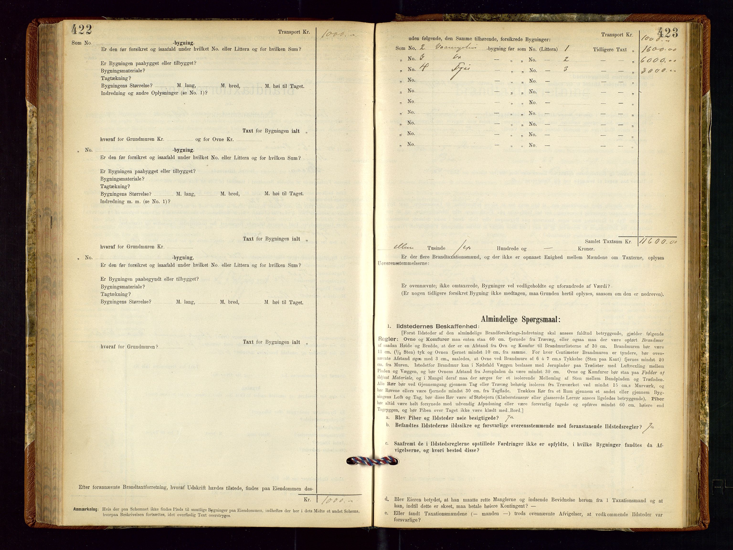 Torvestad lensmannskontor, SAST/A-100307/1/Gob/L0001: "Brandtaxationsprotokol for Torvestad Lensmannsdistrikt", 1895-1904, p. 422-423