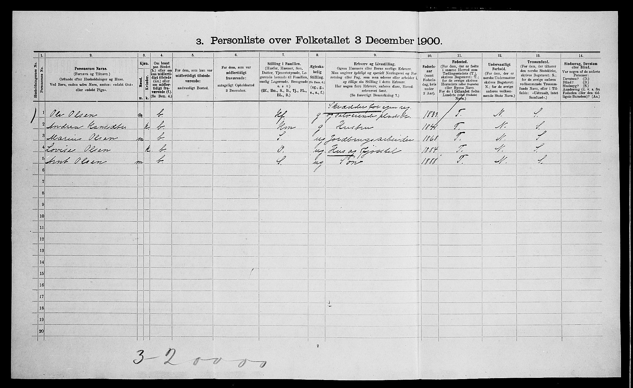 SAO, 1900 census for Nes, 1900