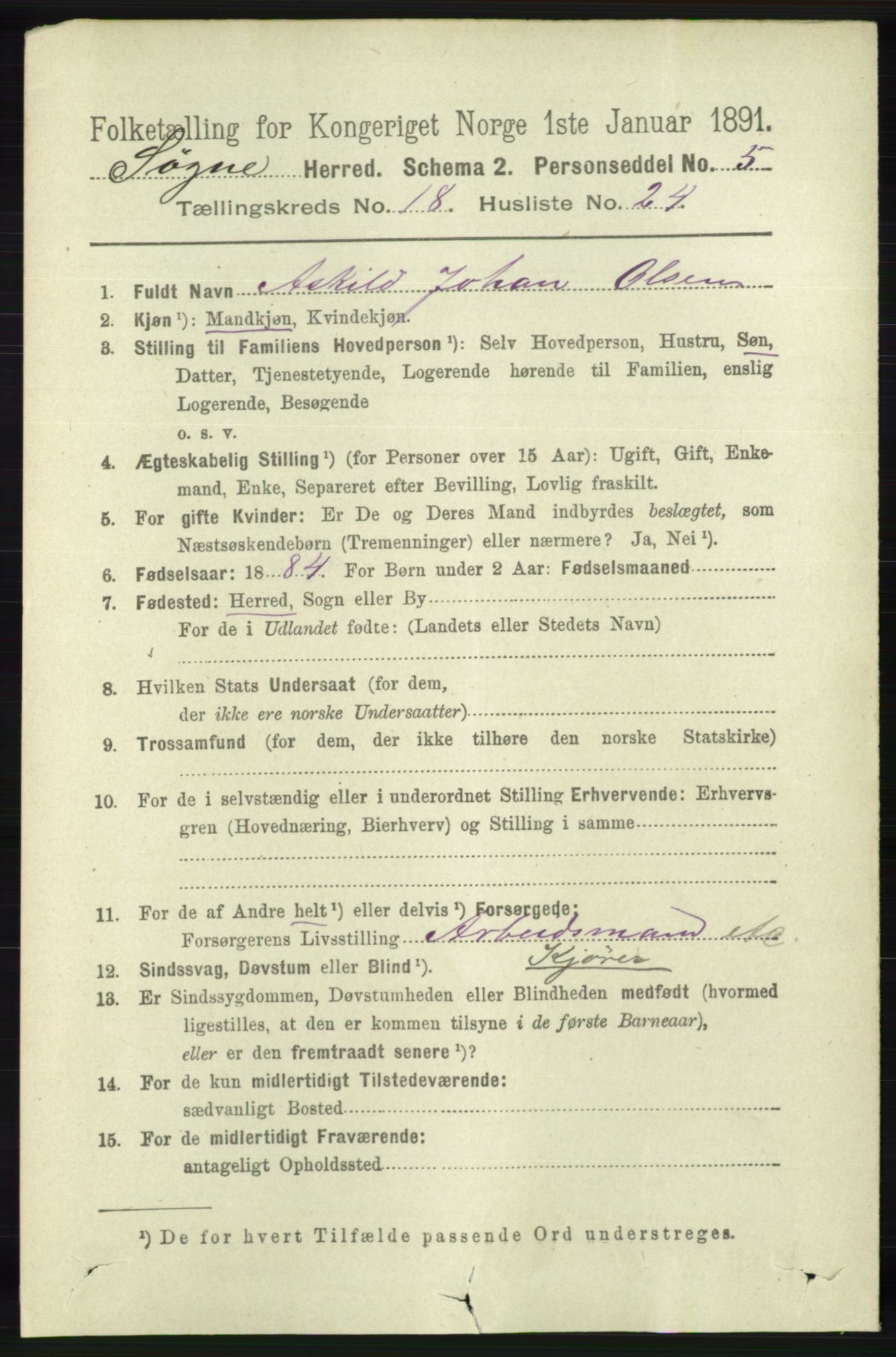 RA, 1891 census for 1018 Søgne, 1891, p. 4866