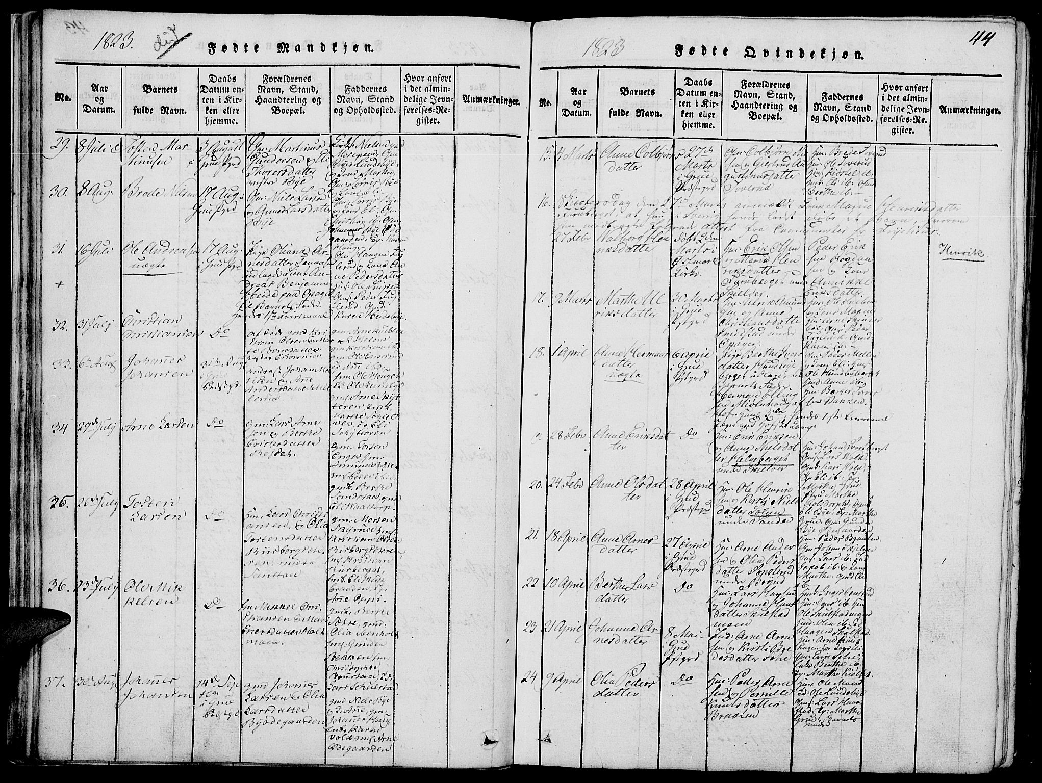 Grue prestekontor, AV/SAH-PREST-036/H/Ha/Hab/L0002: Parish register (copy) no. 2, 1815-1841, p. 44