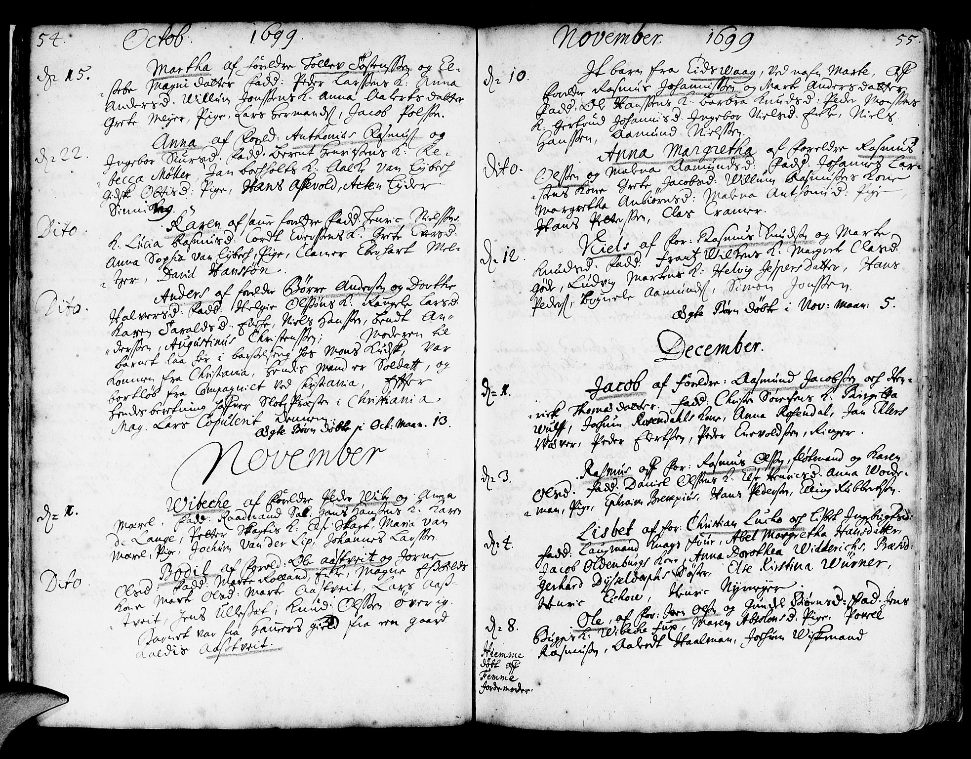 Korskirken sokneprestembete, SAB/A-76101/H/Haa/L0003: Parish register (official) no. A 3, 1698-1719, p. 54-55