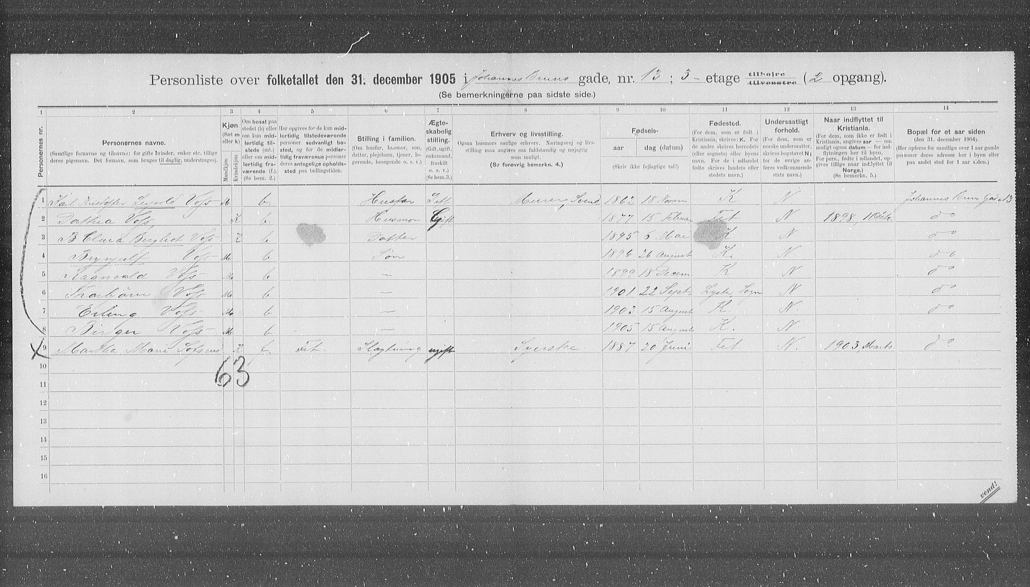 OBA, Municipal Census 1905 for Kristiania, 1905, p. 24717