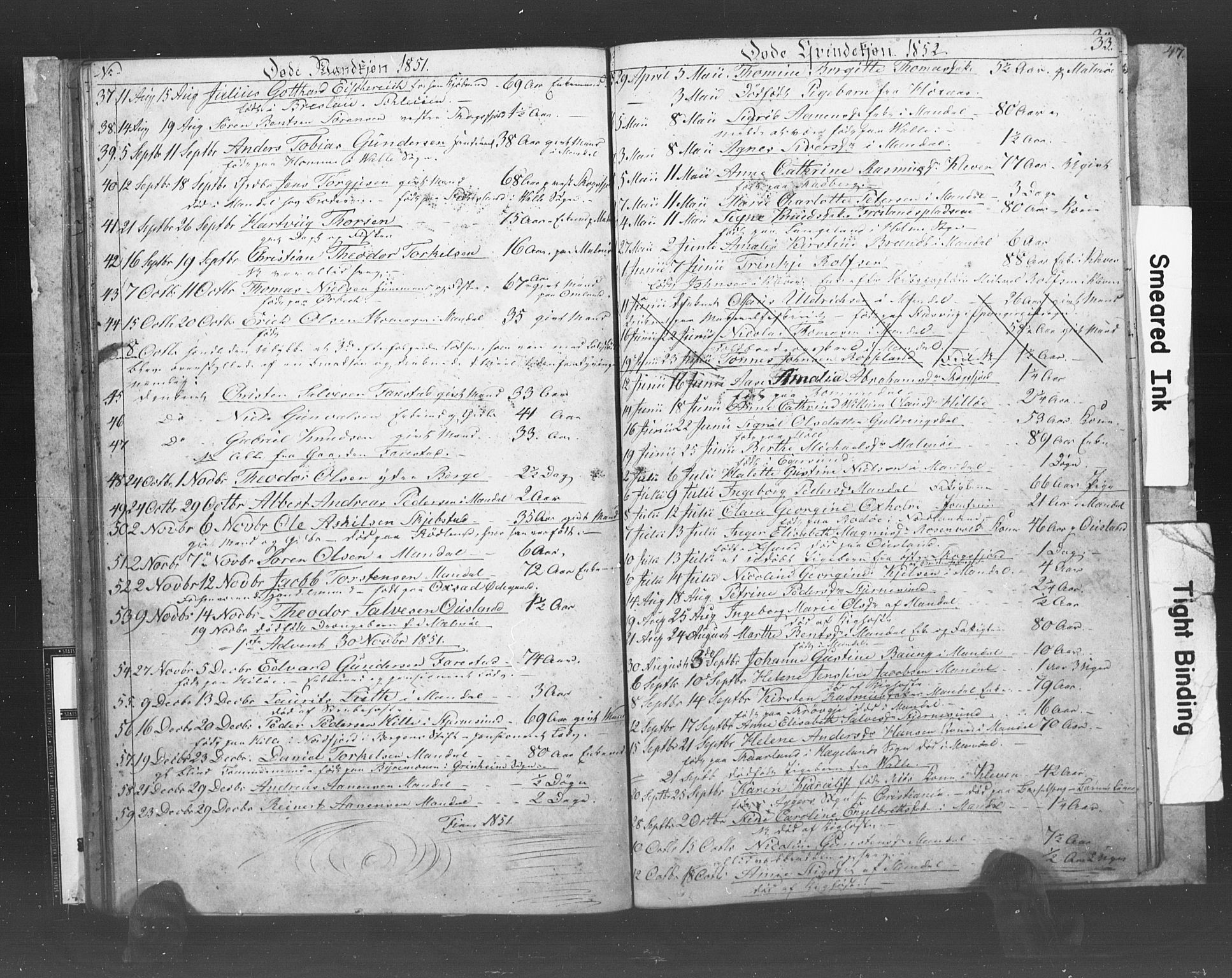 Mandal sokneprestkontor, AV/SAK-1111-0030/F/Fb/Fba/L0007: Parish register (copy) no. B 1G, 1850-1853, p. 33