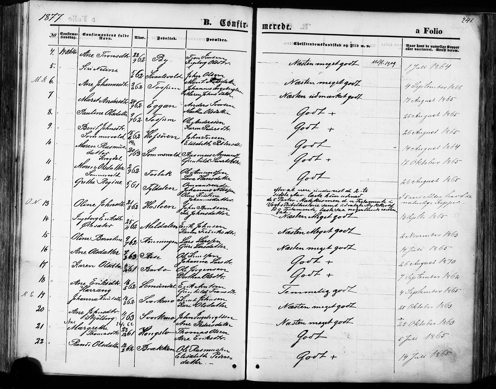 Ministerialprotokoller, klokkerbøker og fødselsregistre - Sør-Trøndelag, SAT/A-1456/668/L0807: Parish register (official) no. 668A07, 1870-1880, p. 241