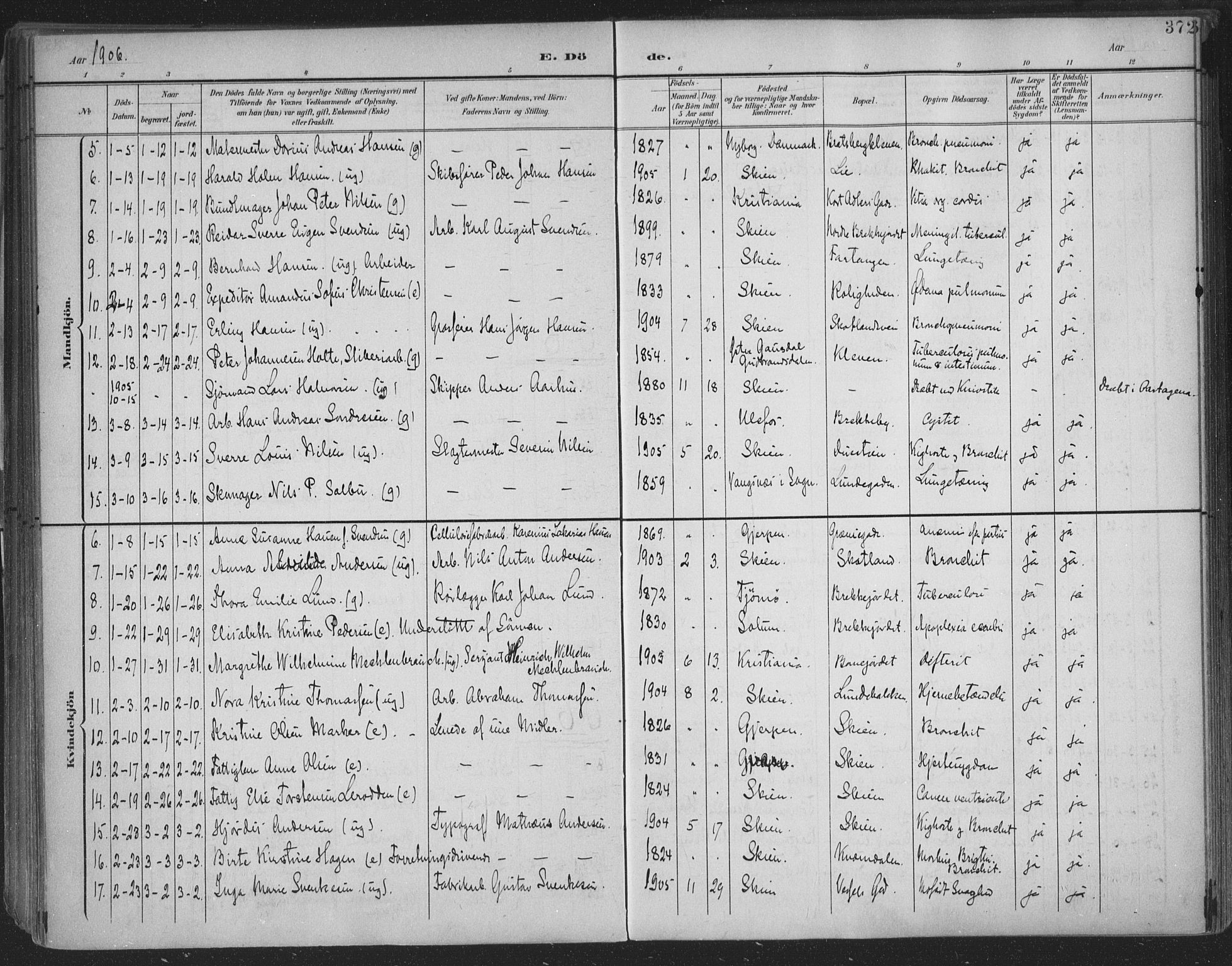 Skien kirkebøker, AV/SAKO-A-302/F/Fa/L0011: Parish register (official) no. 11, 1900-1907, p. 372