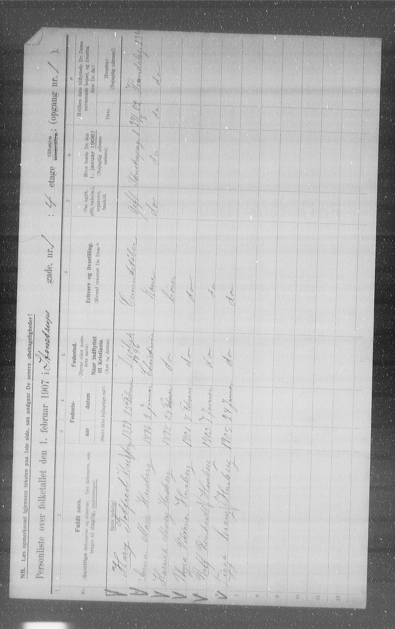 OBA, Municipal Census 1907 for Kristiania, 1907, p. 51354