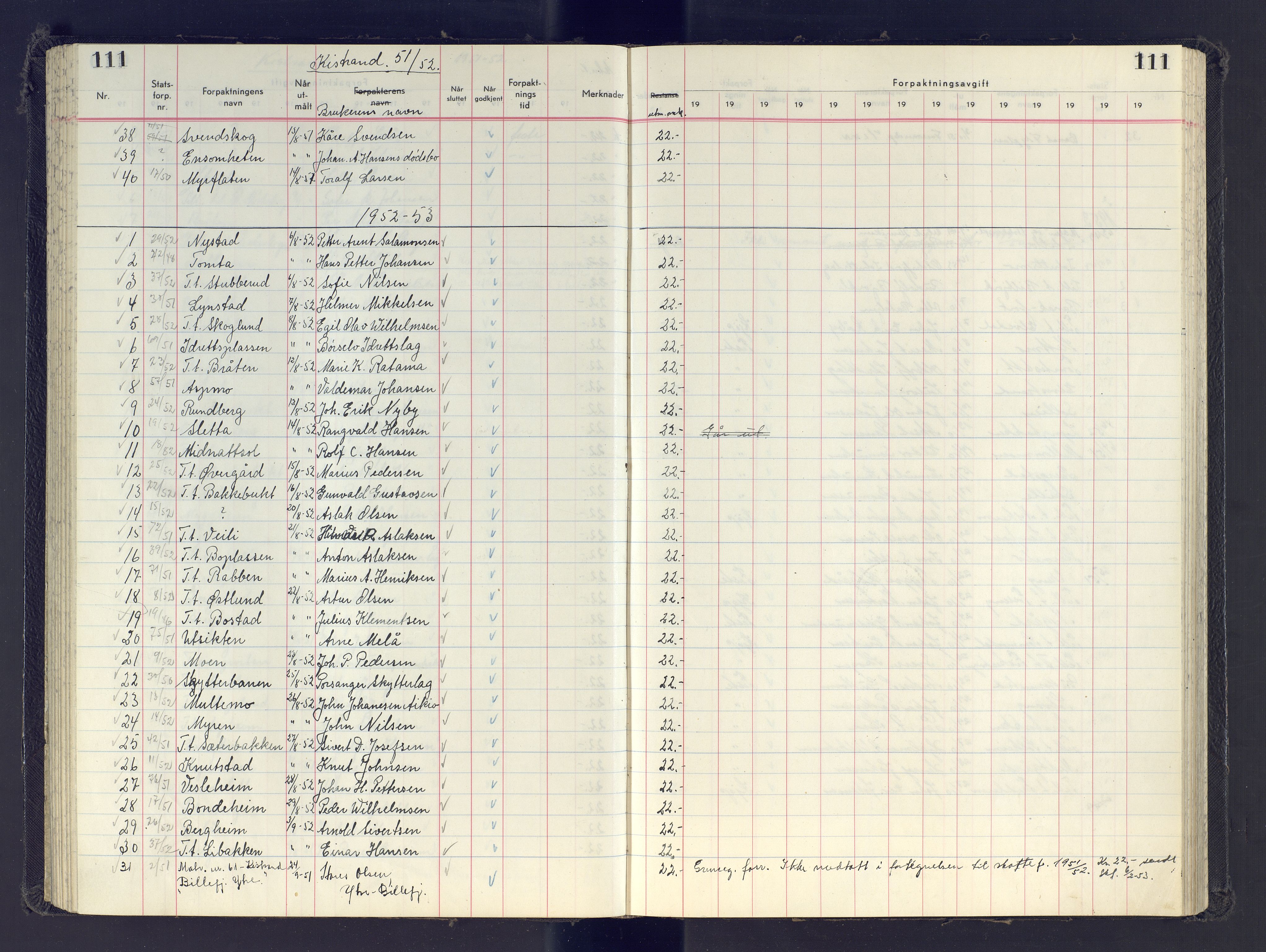 Finnmark jordsalgskommisjon/jordsalgskontor og Statskog SF Finnmark jordsalgskontor, AV/SATØ-S-1443/J/Jb/L0001: Protokoll for salg og forpaktning, 1948-1958, p. 111