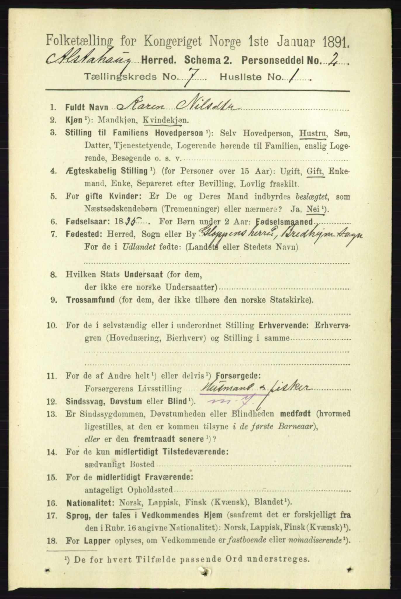 RA, 1891 census for 1820 Alstahaug, 1891, p. 2479