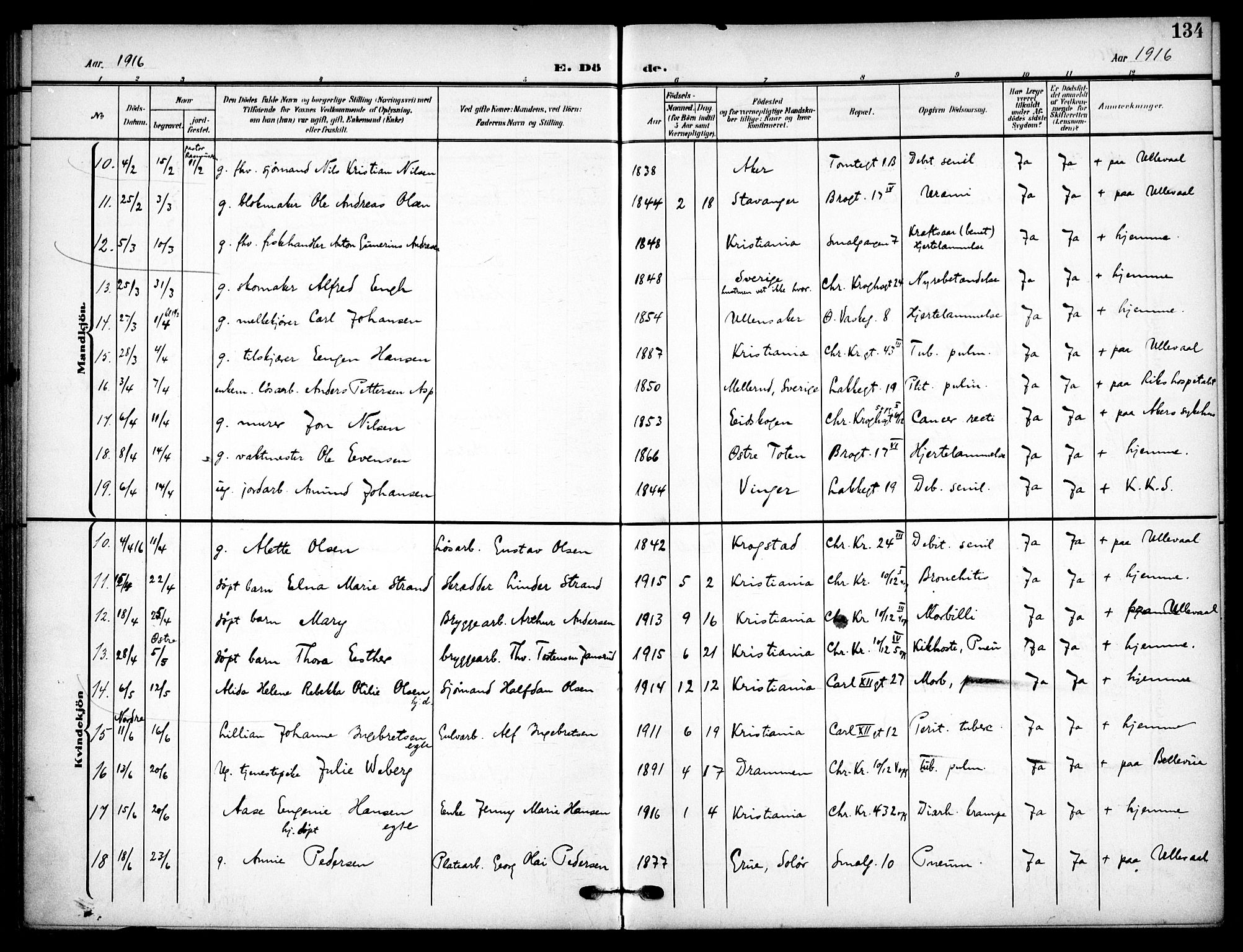Vaterland prestekontor Kirkebøker, AV/SAO-A-10880/F/Fa/L0002: Parish register (official) no. 2, 1907-1921, p. 134
