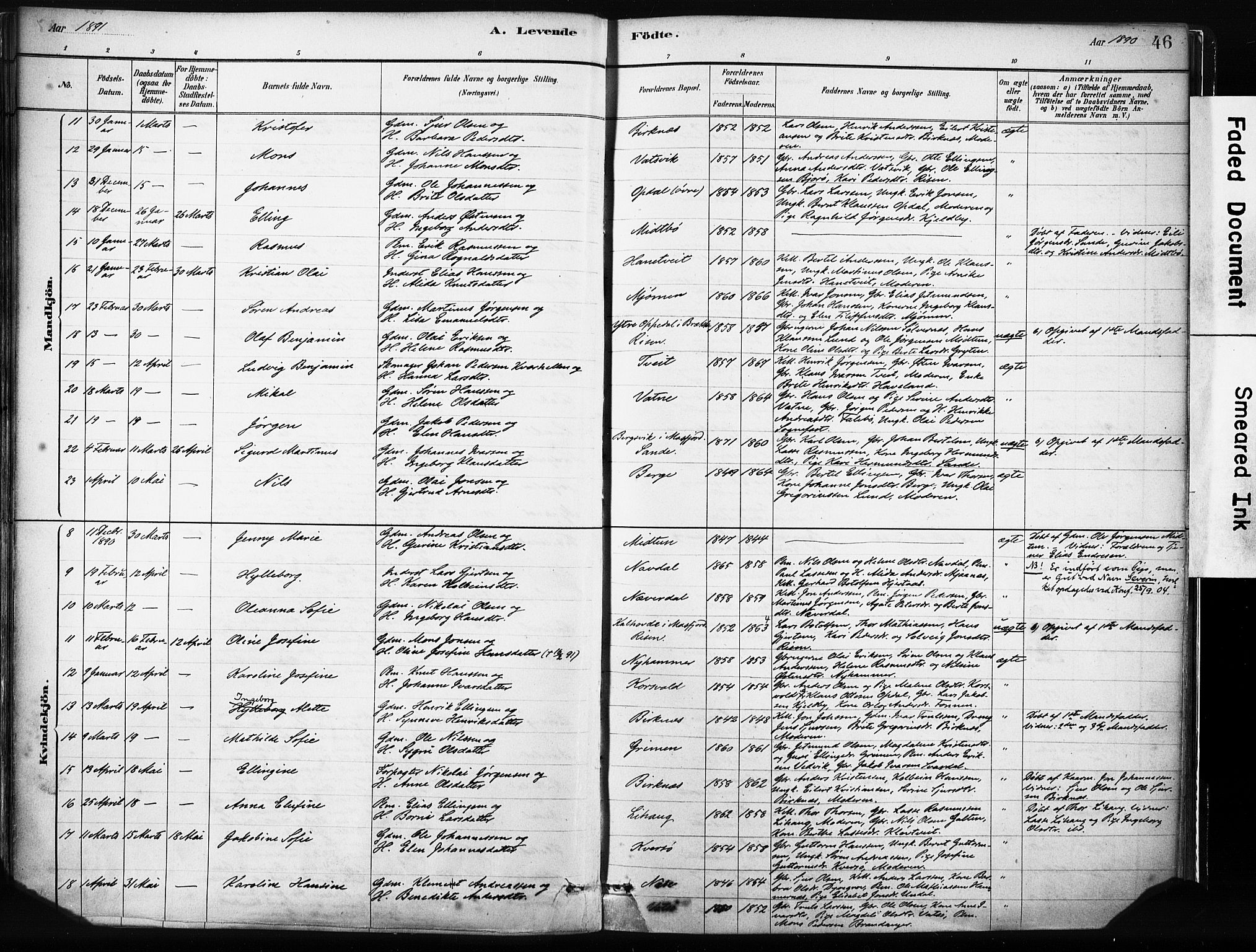 Gulen sokneprestembete, AV/SAB-A-80201/H/Haa/Haab/L0001: Parish register (official) no. B 1, 1881-1905, p. 48(v) 46(h)