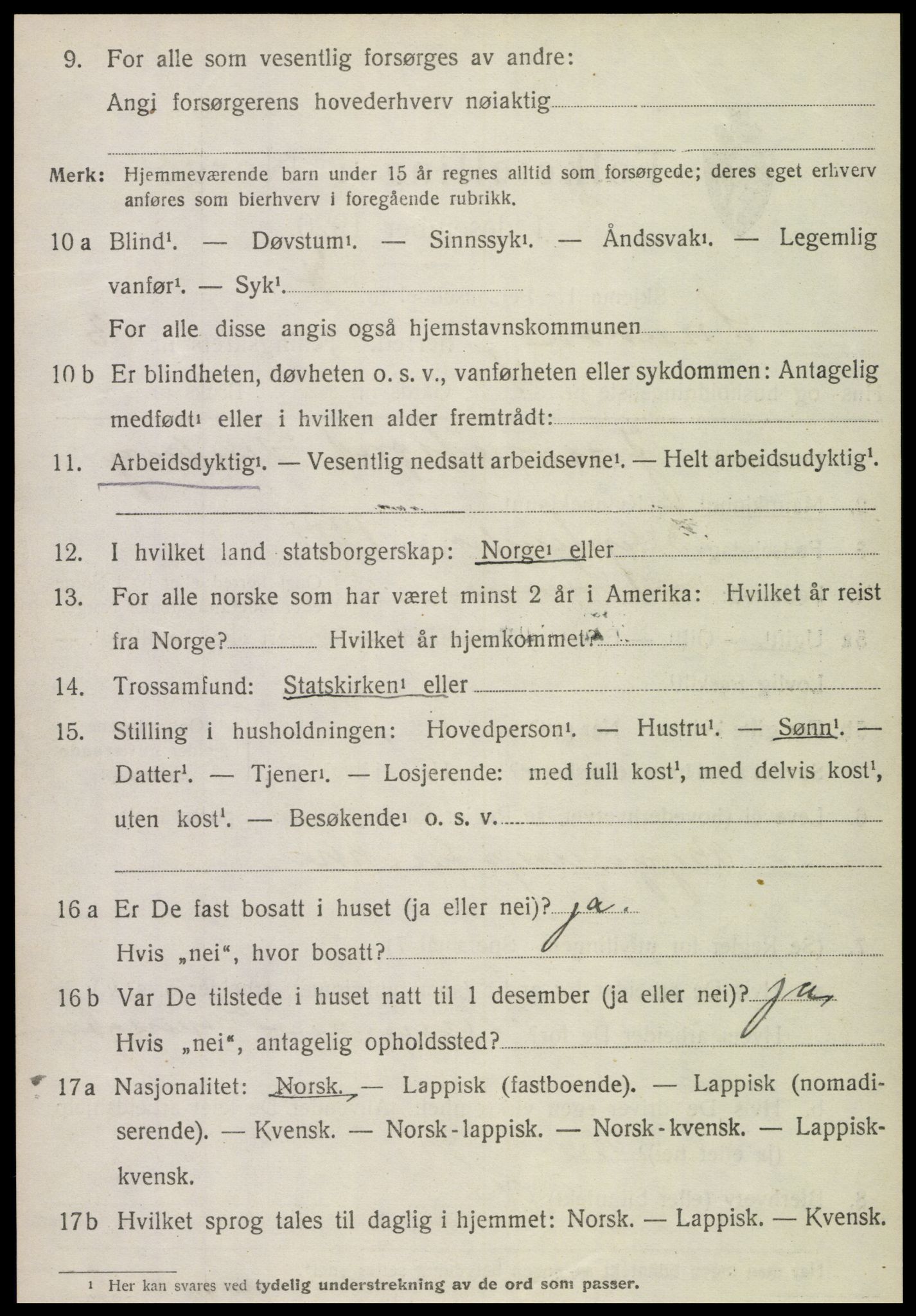 SAT, 1920 census for Snåsa, 1920, p. 1581