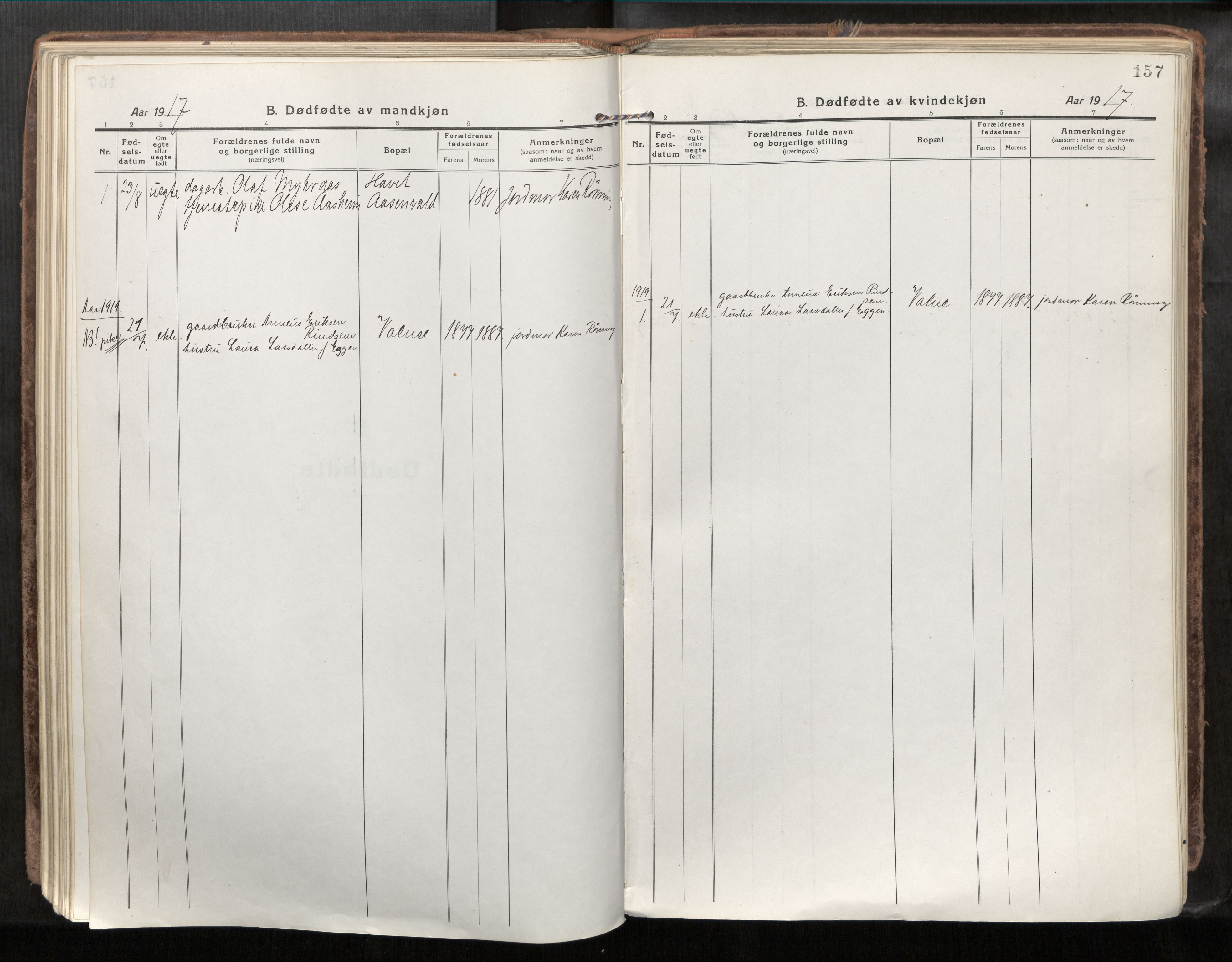 Verdal sokneprestkontor, SAT/A-1156/2/H/Haa/L0001: Parish register (official) no. 1, 1917-1932, p. 157