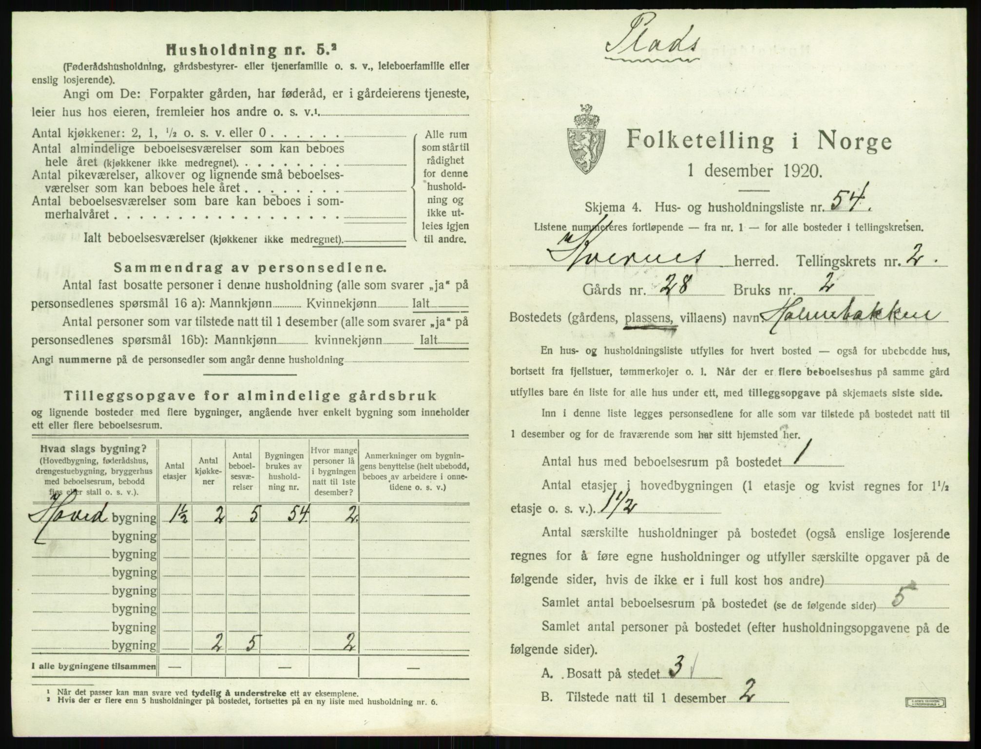 SAT, 1920 census for Kvernes, 1920, p. 227