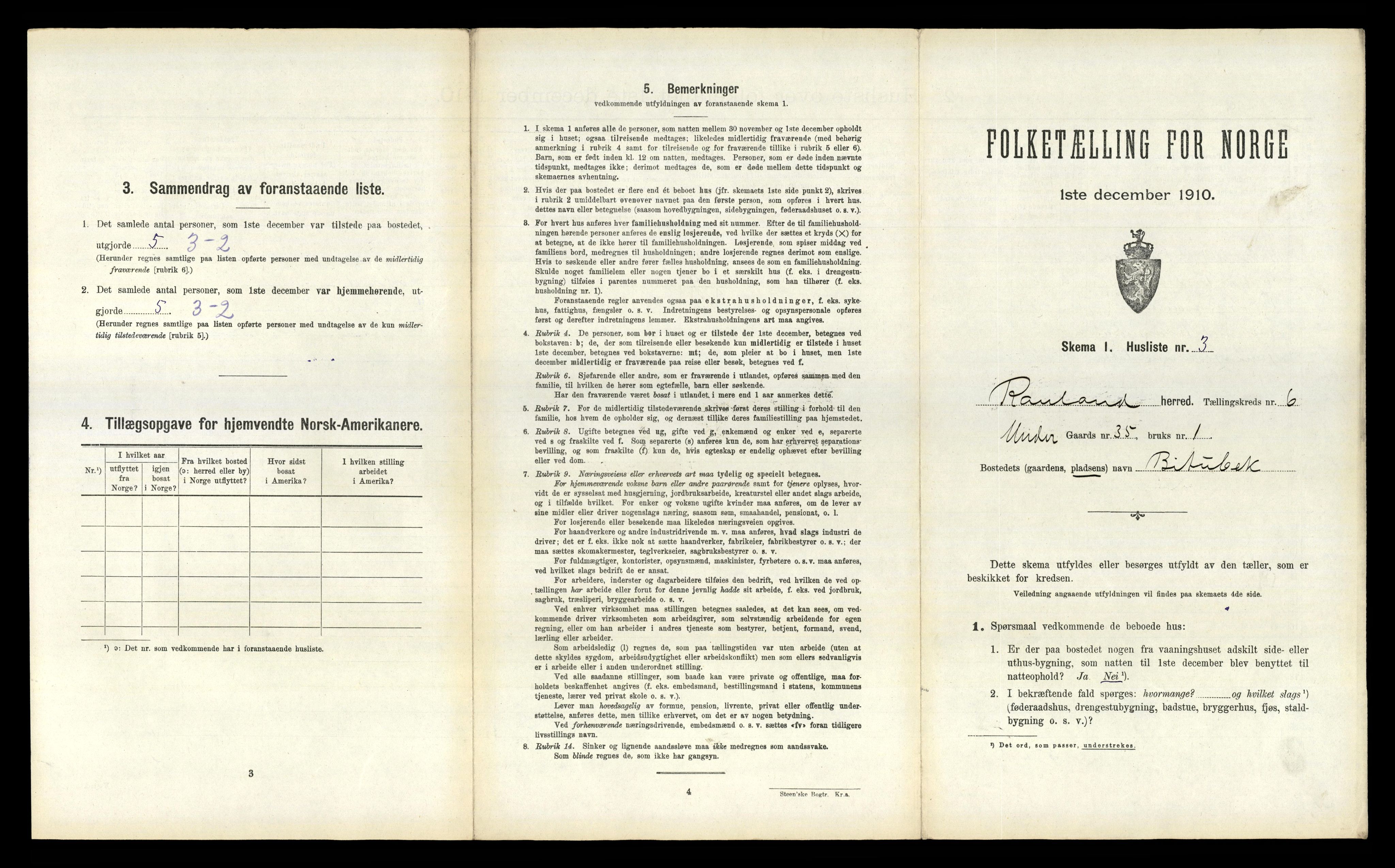 RA, 1910 census for Rauland, 1910, p. 203