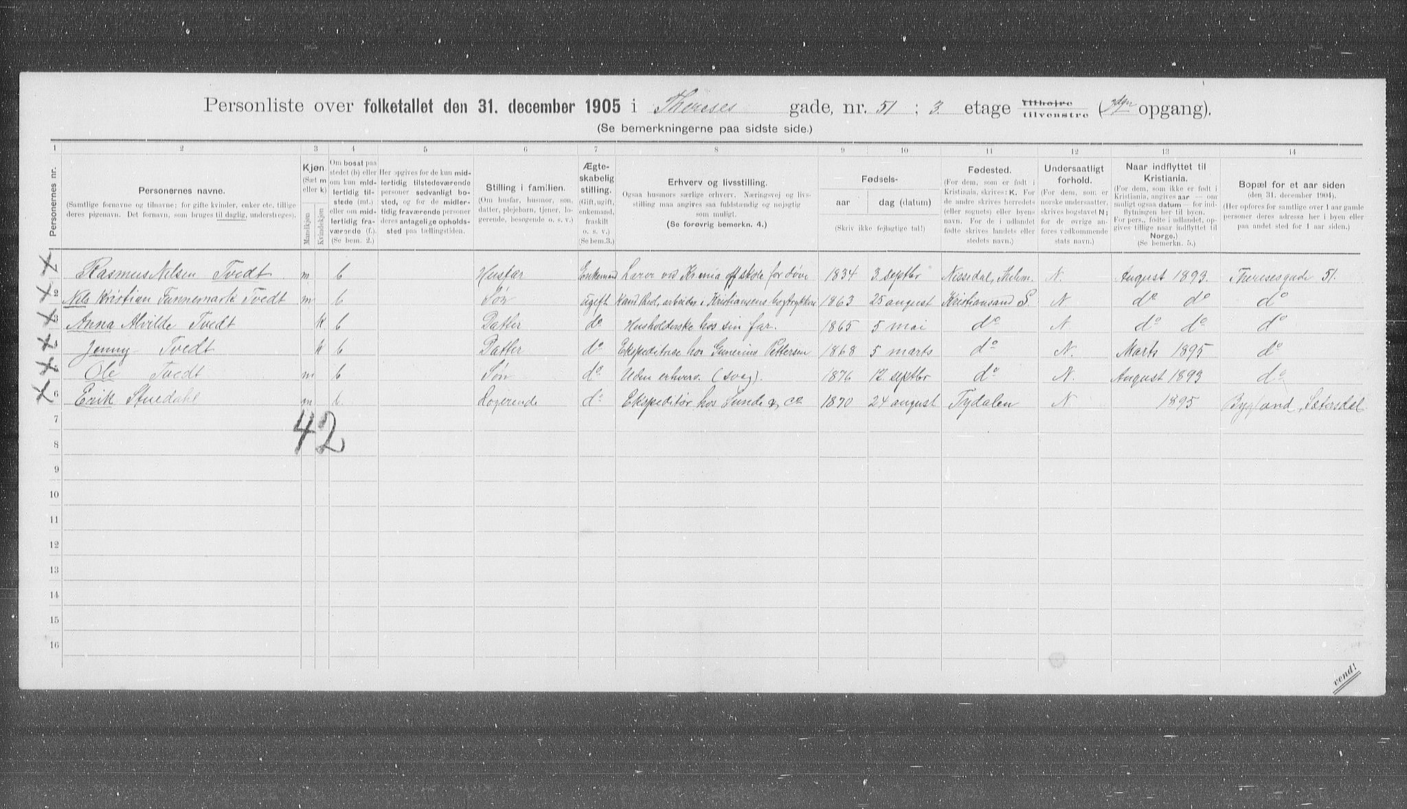 OBA, Municipal Census 1905 for Kristiania, 1905, p. 57004