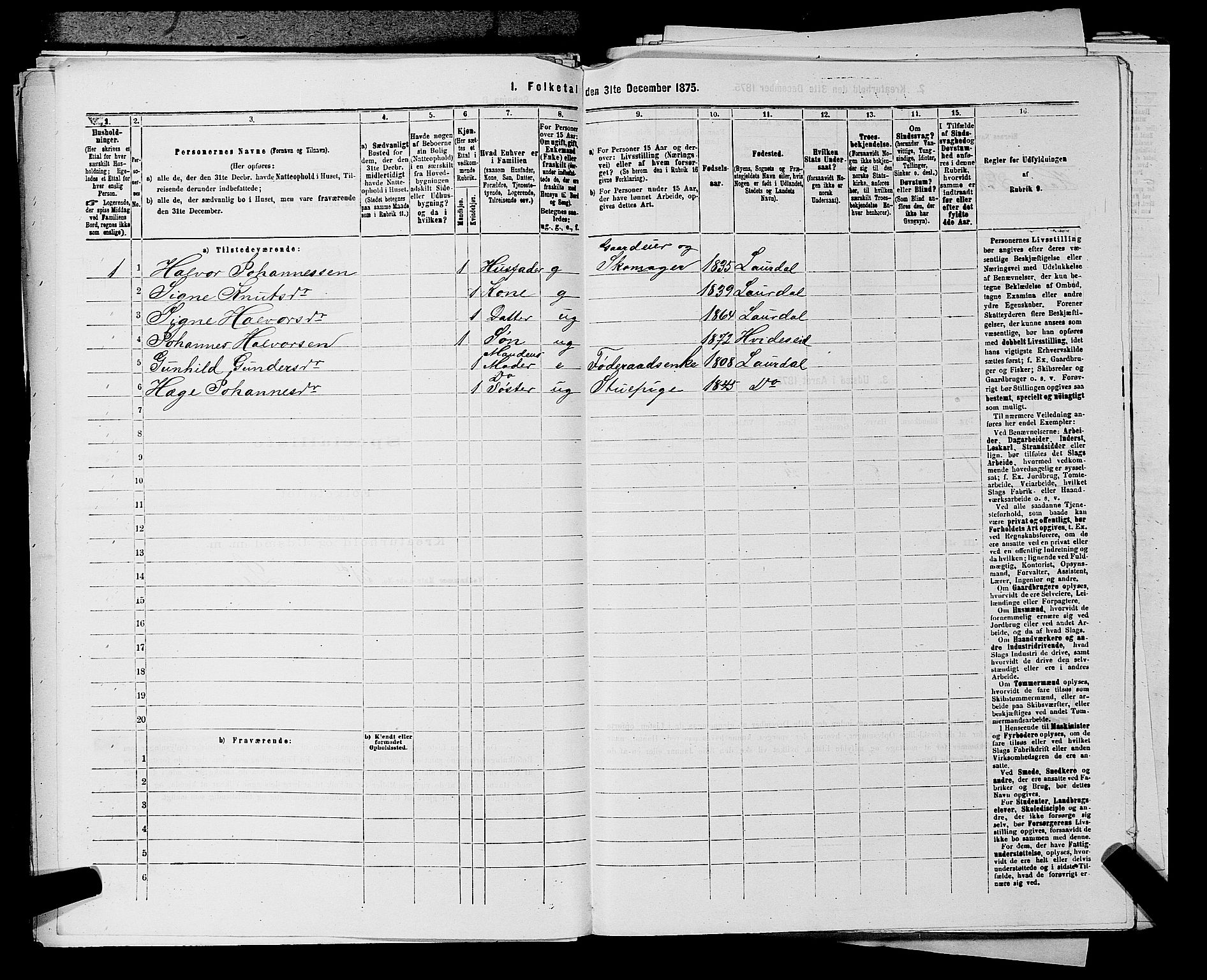 SAKO, 1875 census for 0829P Kviteseid, 1875, p. 372