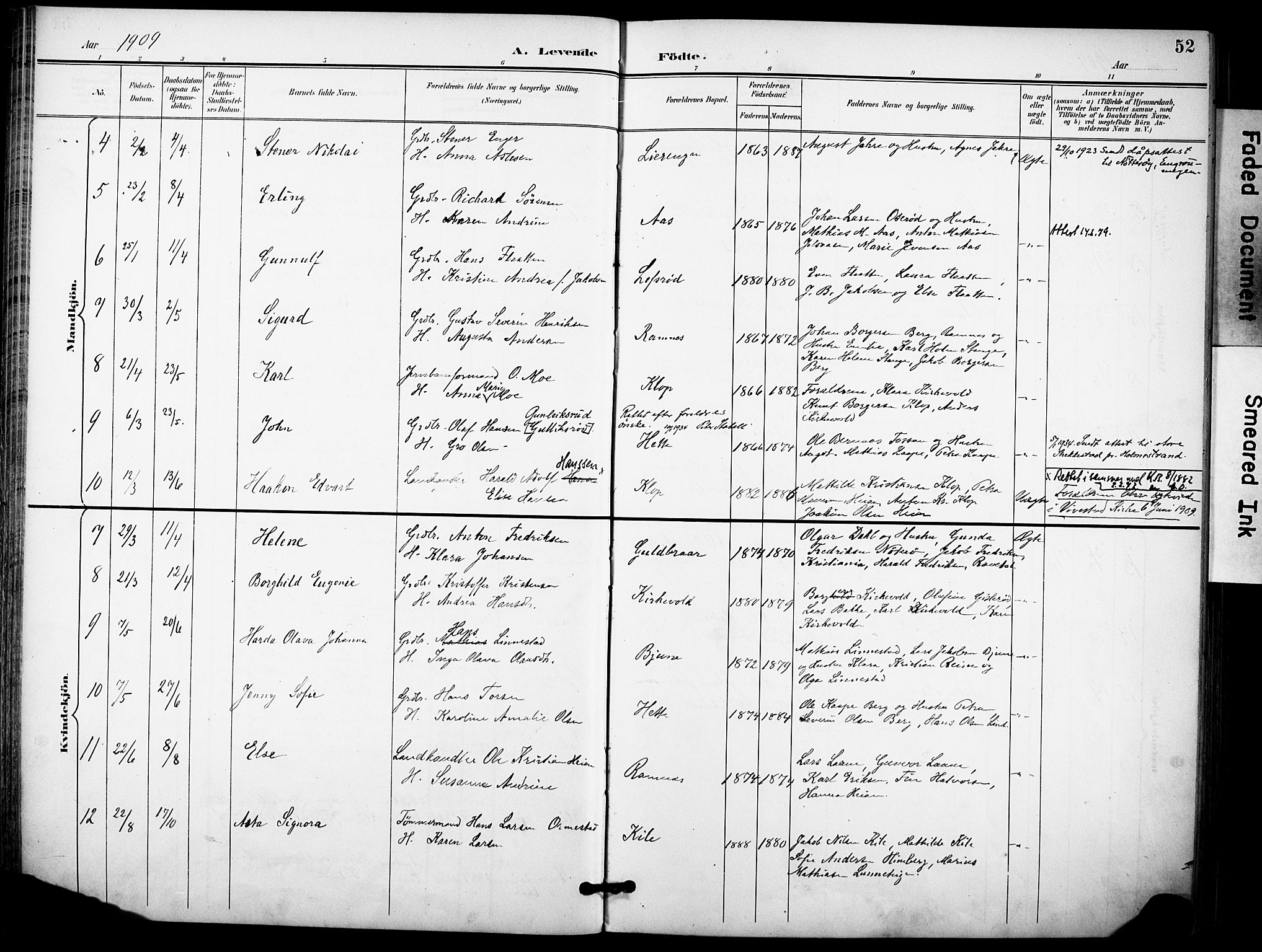 Ramnes kirkebøker, AV/SAKO-A-314/F/Fa/L0008: Parish register (official) no. I 8, 1896-1913, p. 52