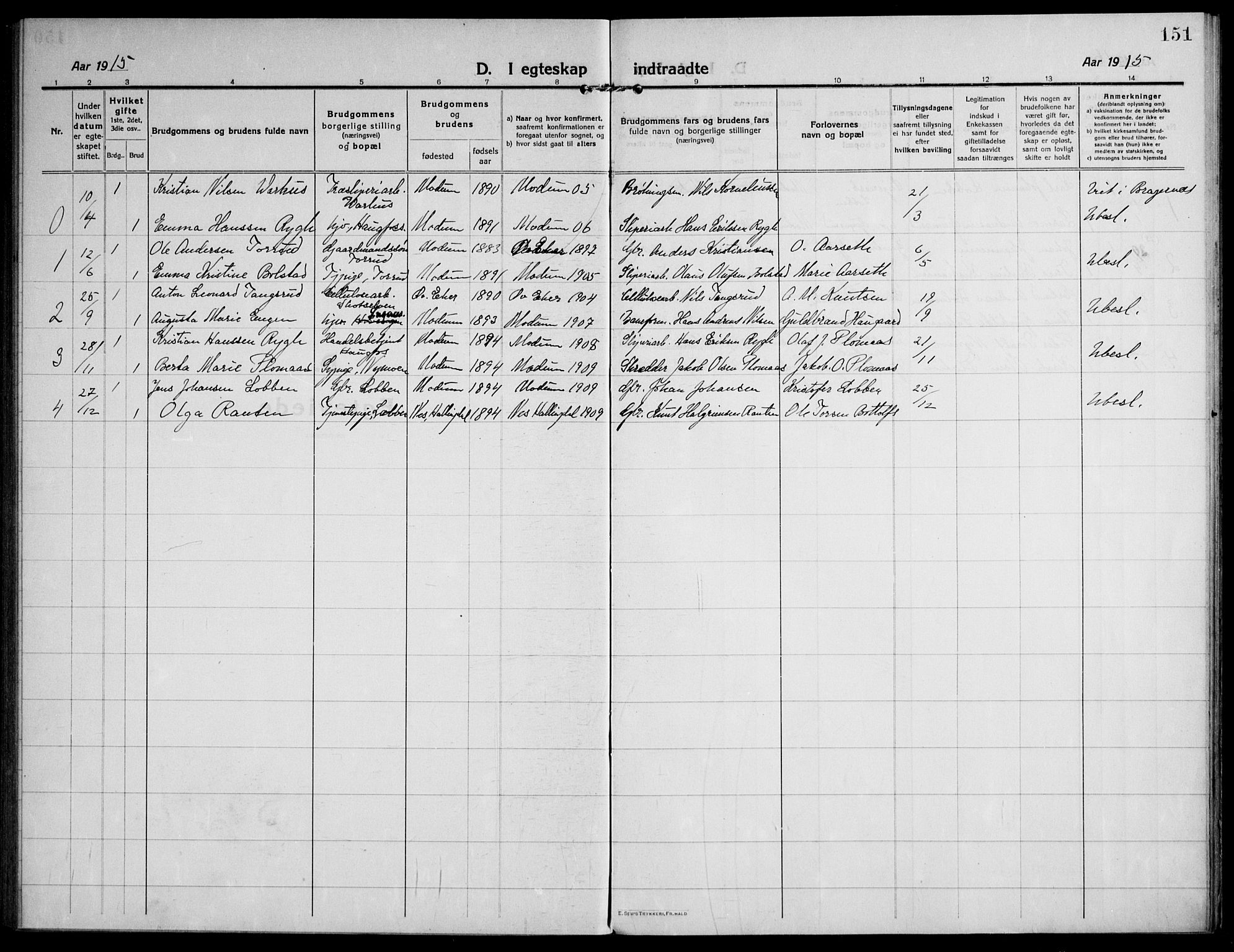 Modum kirkebøker, AV/SAKO-A-234/F/Fa/L0018: Parish register (official) no. 18, 1912-1924, p. 151