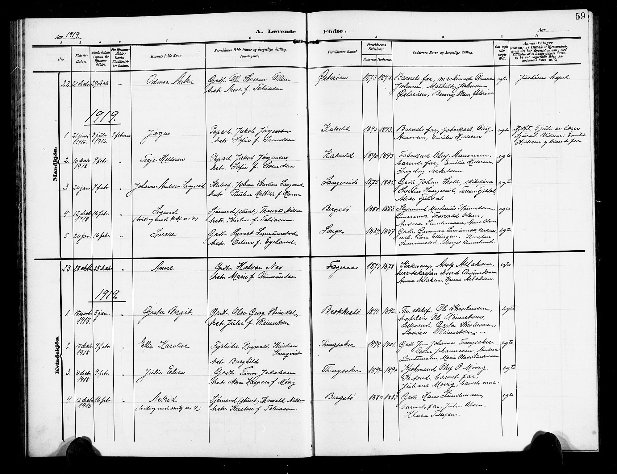 Vestre Moland sokneprestkontor, SAK/1111-0046/F/Fb/Fbb/L0007: Parish register (copy) no. B 7, 1906-1929, p. 59