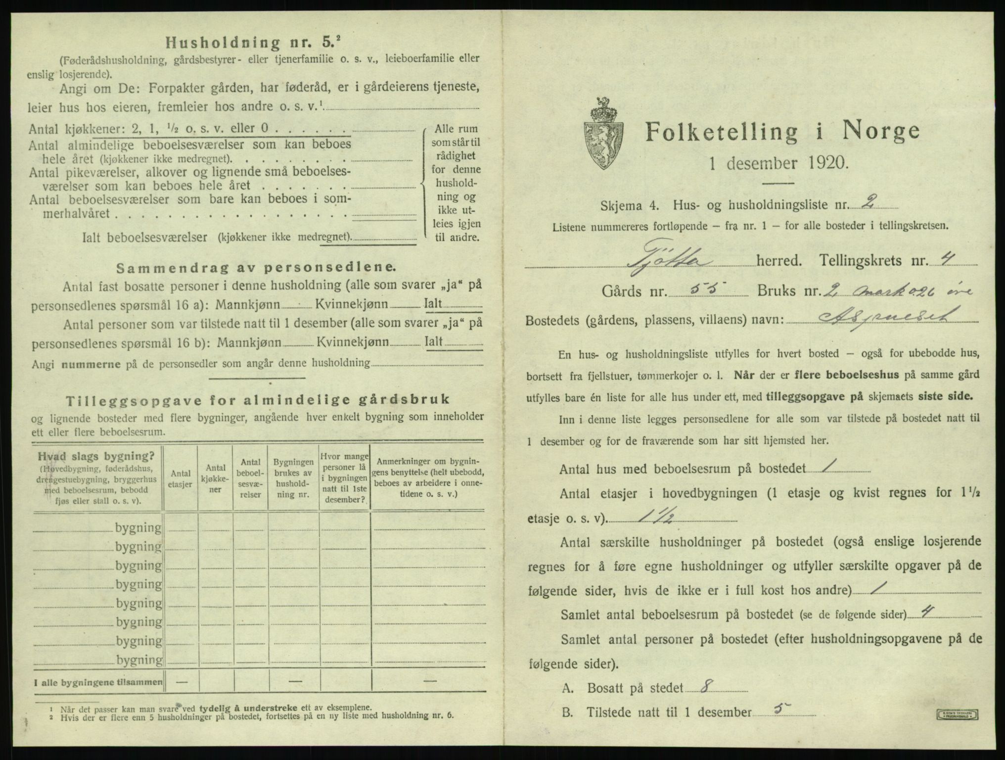 SAT, 1920 census for Tjøtta, 1920, p. 181