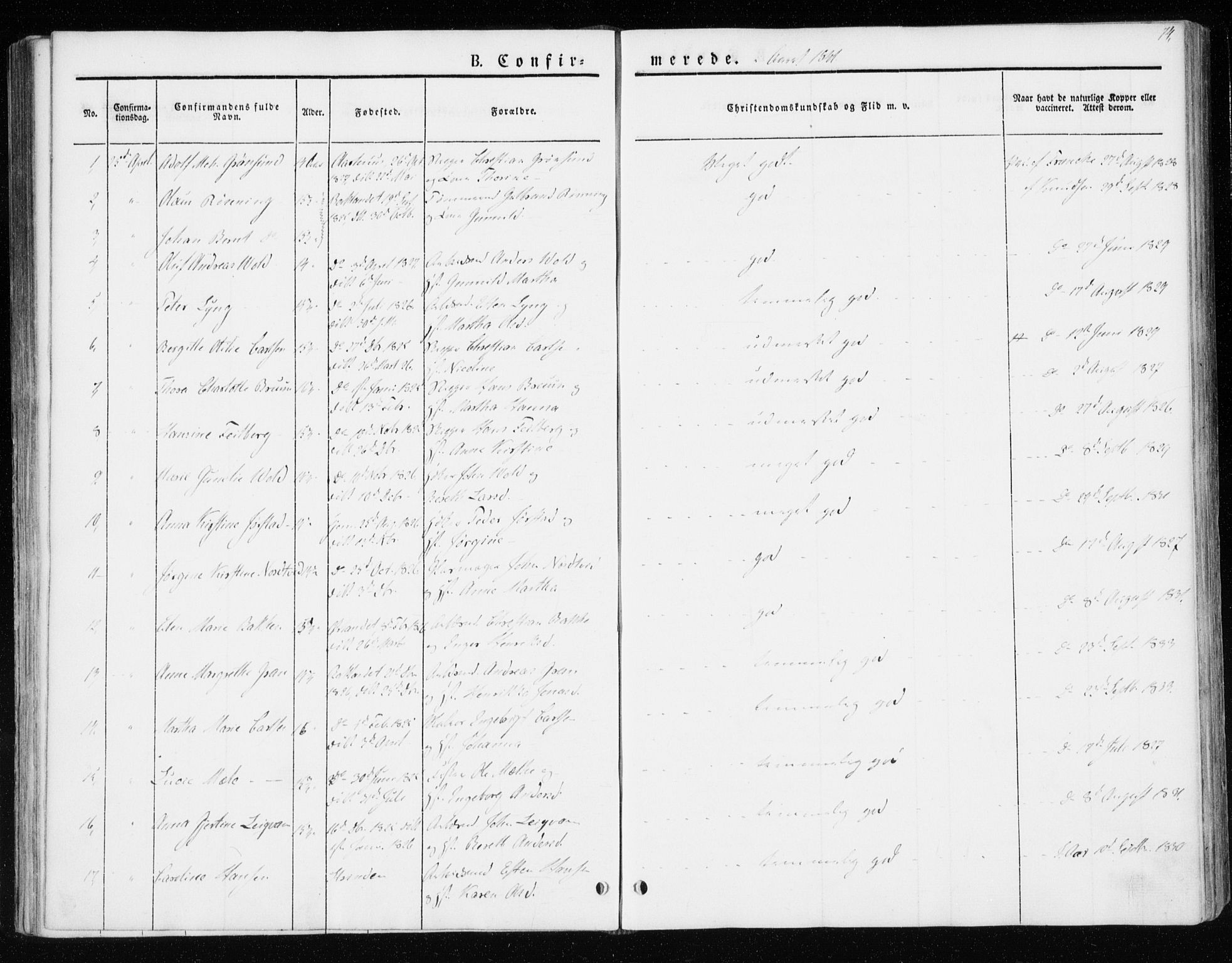 Ministerialprotokoller, klokkerbøker og fødselsregistre - Sør-Trøndelag, SAT/A-1456/604/L0183: Parish register (official) no. 604A04, 1841-1850, p. 74