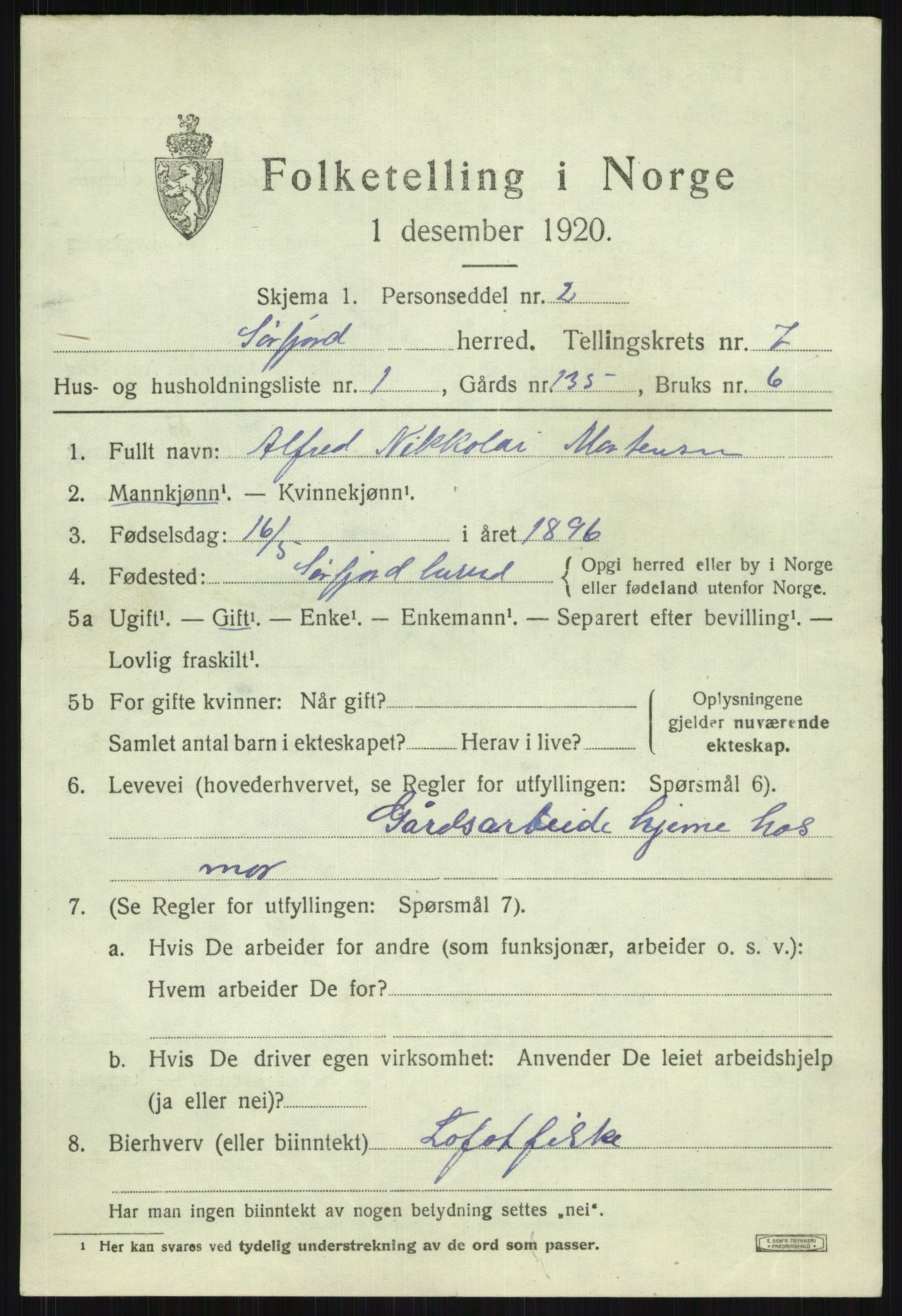 SATØ, 1920 census for Sørfjord, 1920, p. 2728