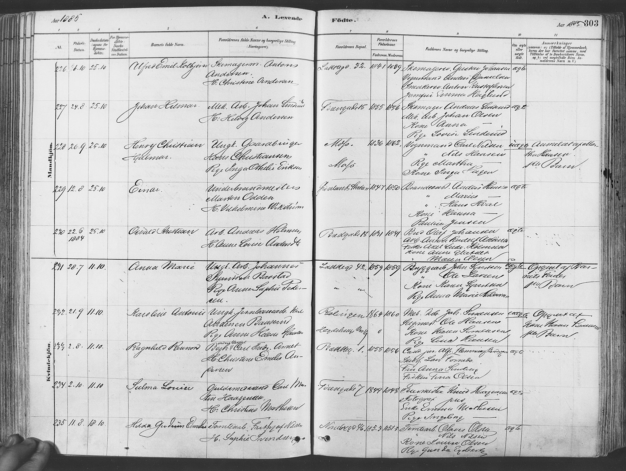 Grønland prestekontor Kirkebøker, SAO/A-10848/F/Fa/L0007: Parish register (official) no. 7, 1878-1888, p. 303