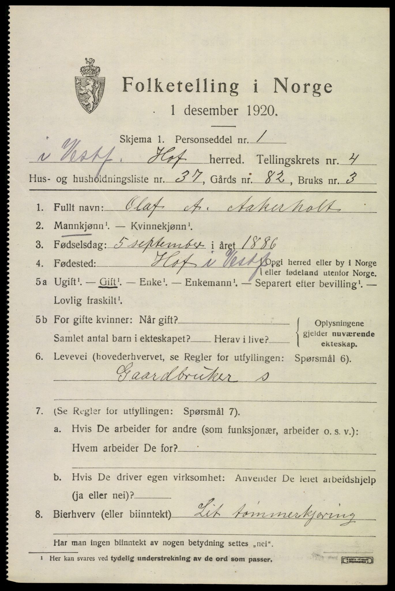 SAKO, 1920 census for Hof, 1920, p. 5239