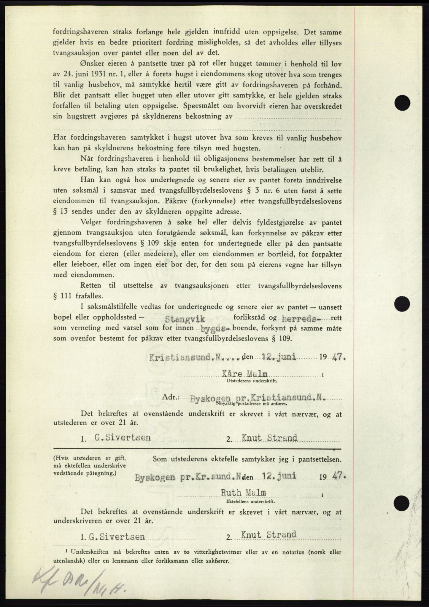 Nordmøre sorenskriveri, AV/SAT-A-4132/1/2/2Ca: Mortgage book no. B96, 1947-1947, Diary no: : 1283/1947