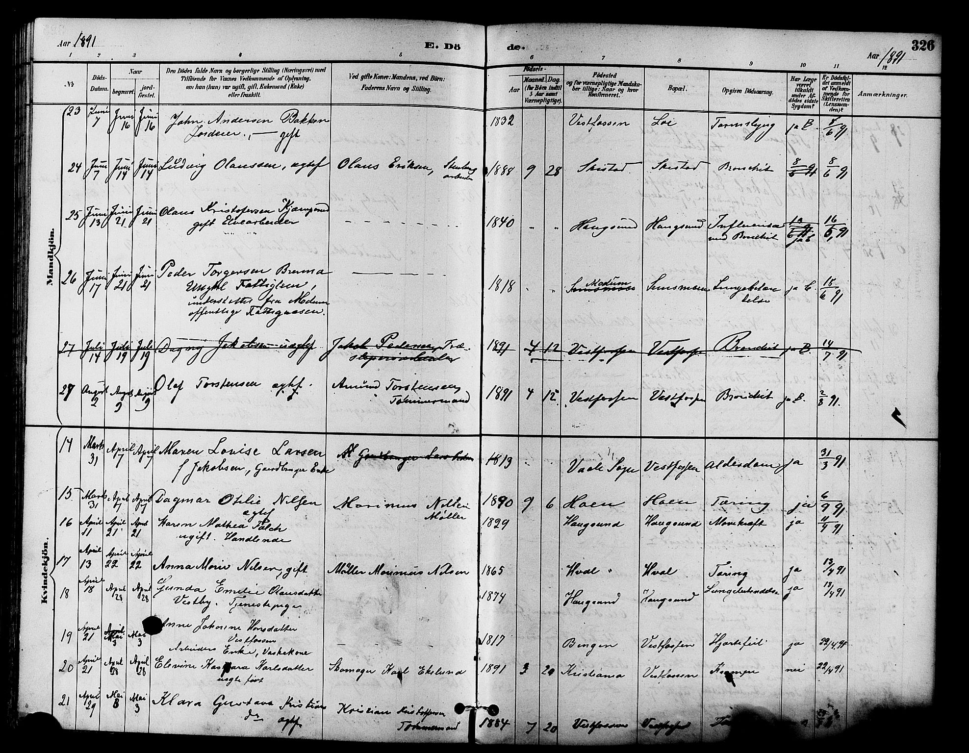 Eiker kirkebøker, AV/SAKO-A-4/F/Fb/L0002: Parish register (official) no. II 2, 1889-1896, p. 326