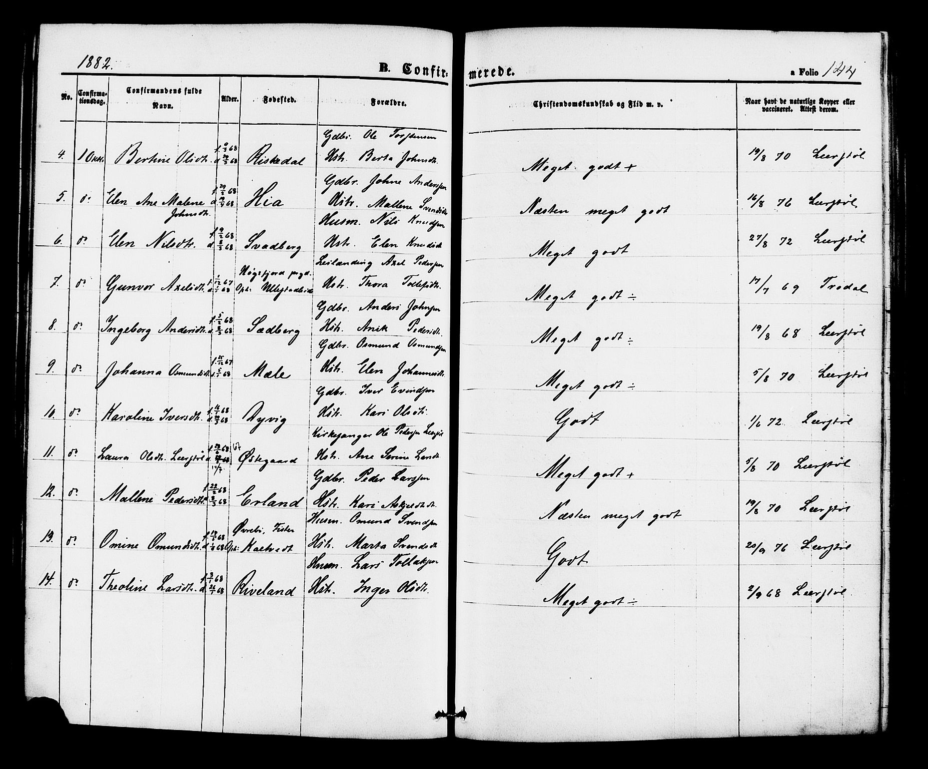 Hjelmeland sokneprestkontor, AV/SAST-A-101843/01/IV/L0012: Parish register (official) no. A 12, 1862-1886, p. 144